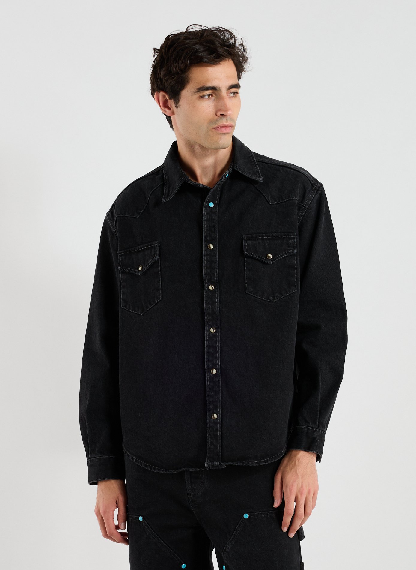 CALEB Oversized cotton shirt with patterns Black