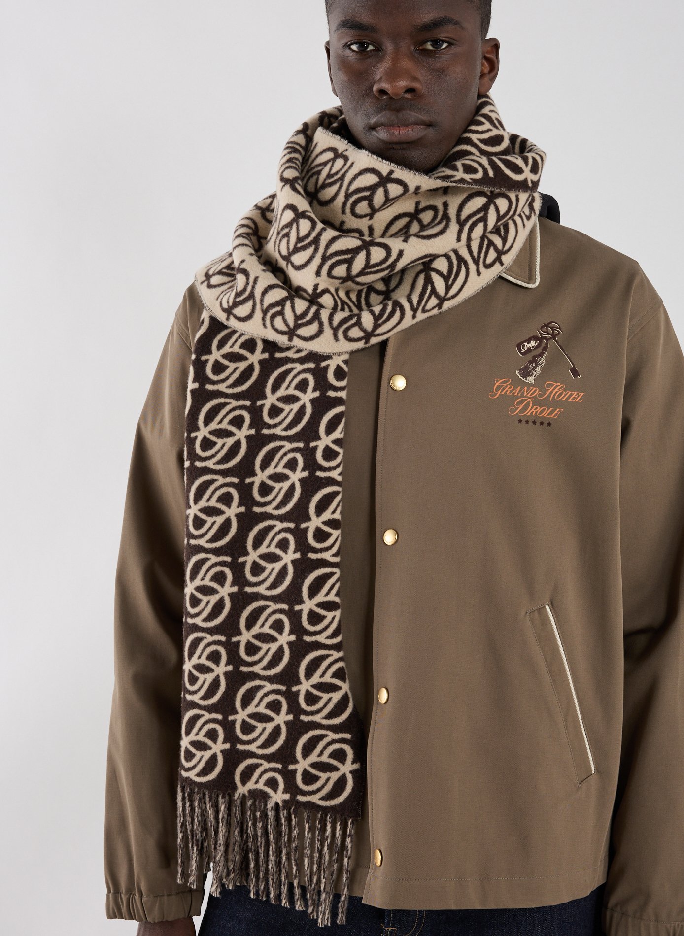 Wool logo scarf DROLE DE MONSIEUR Brown