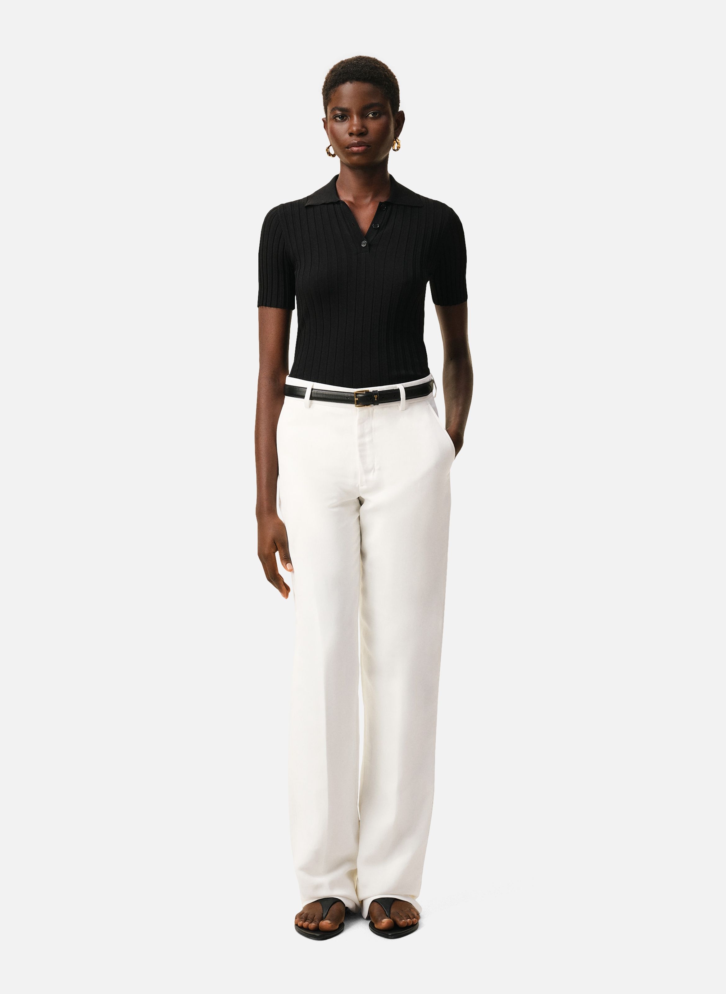 Pantalon droit taille basse en lin mélangé AMI PARIS Blanc
