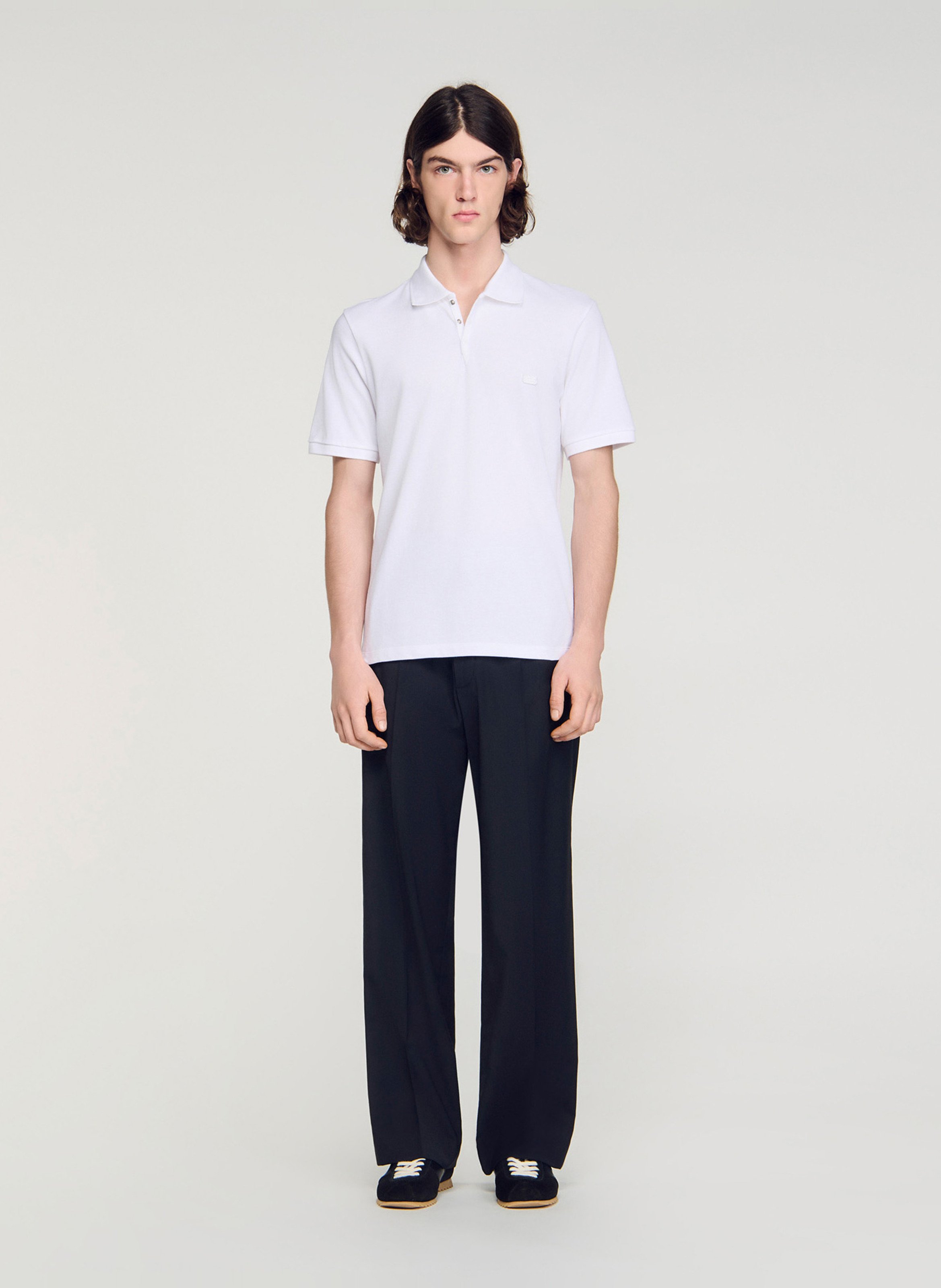 Polo droit en coton SANDRO Blanc