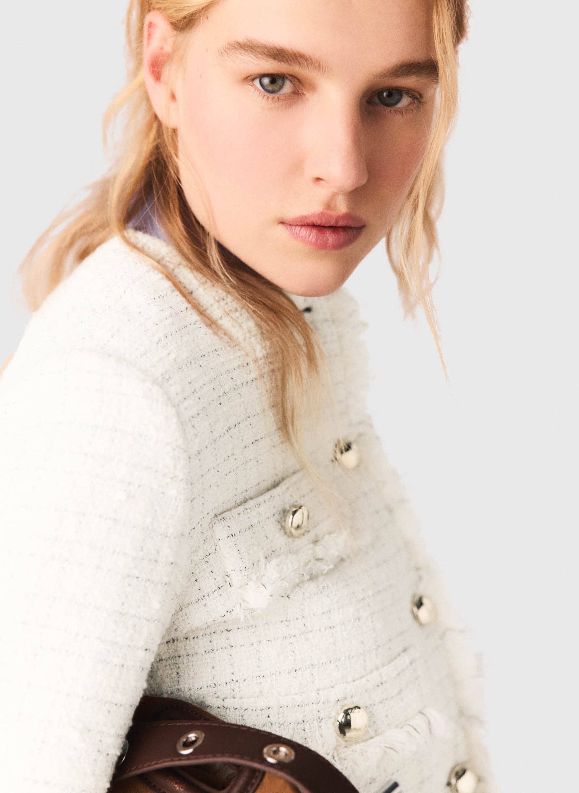 Veste col rond en coton mélangé MAJE Beige