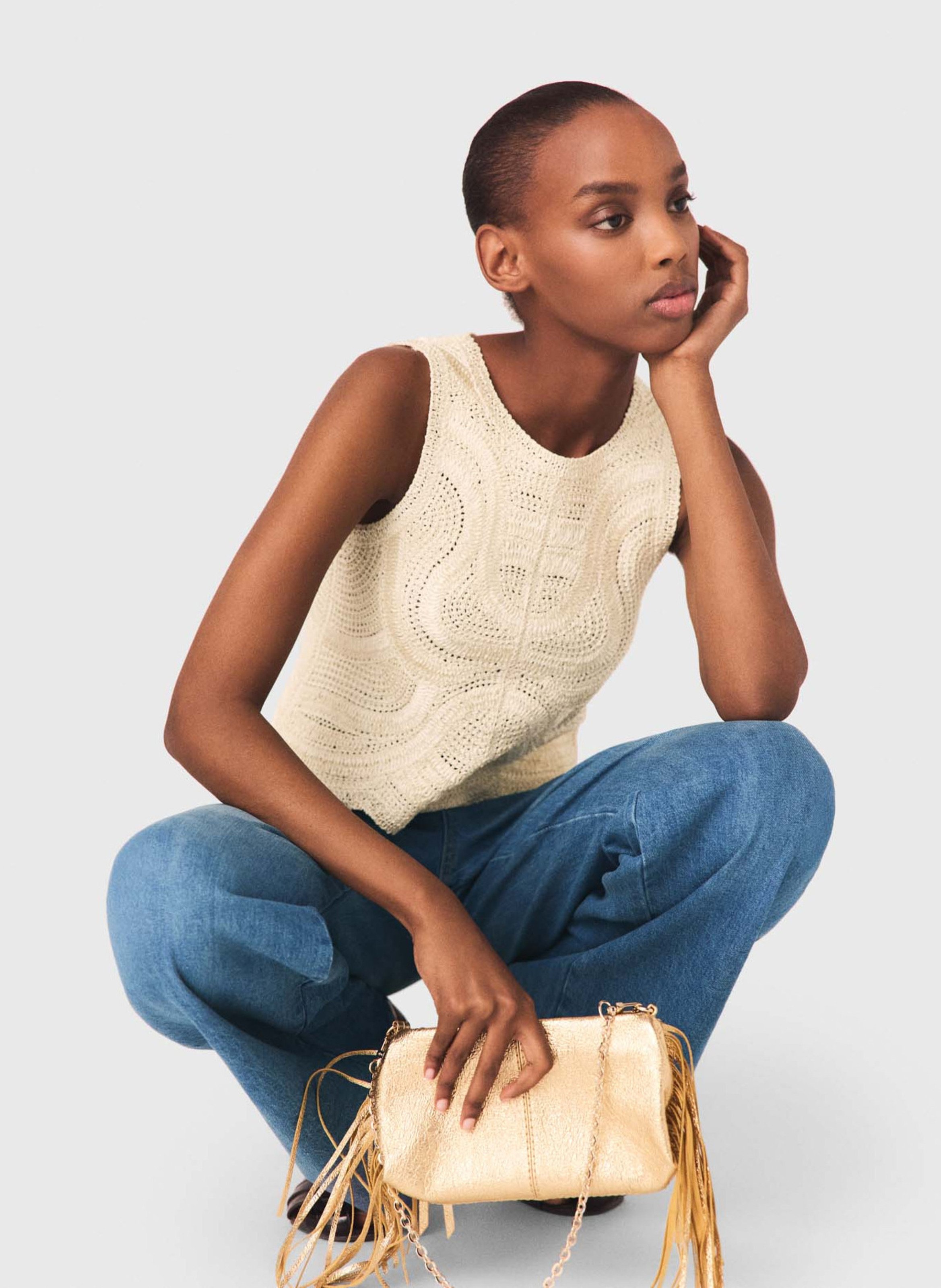 Top droit en crochet MAJE Beige