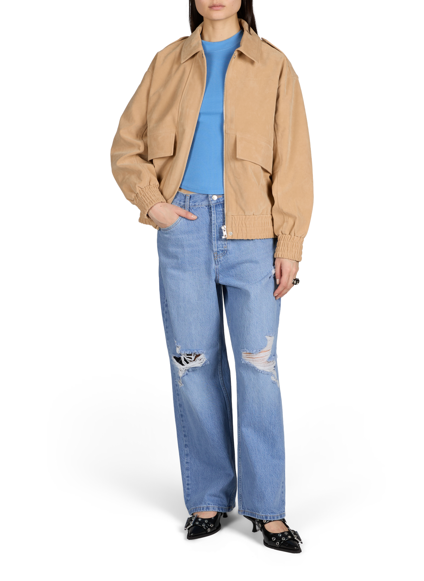 Jean droit Tscolumn en coton TOPSHOP Bleu