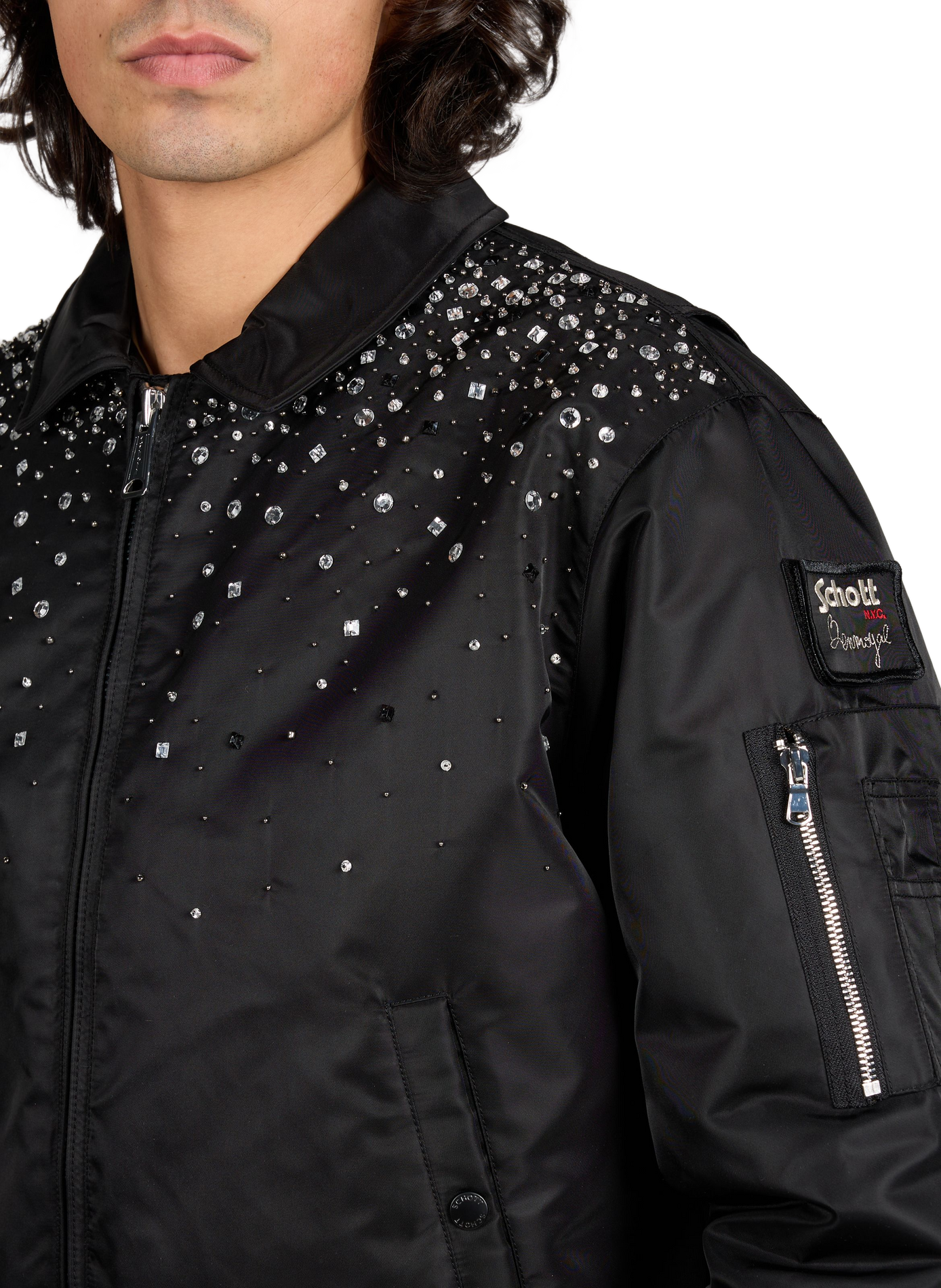 Schott x Benmoyal - Bomber brodé cristaux BENJAMIN BENMOYAL Black