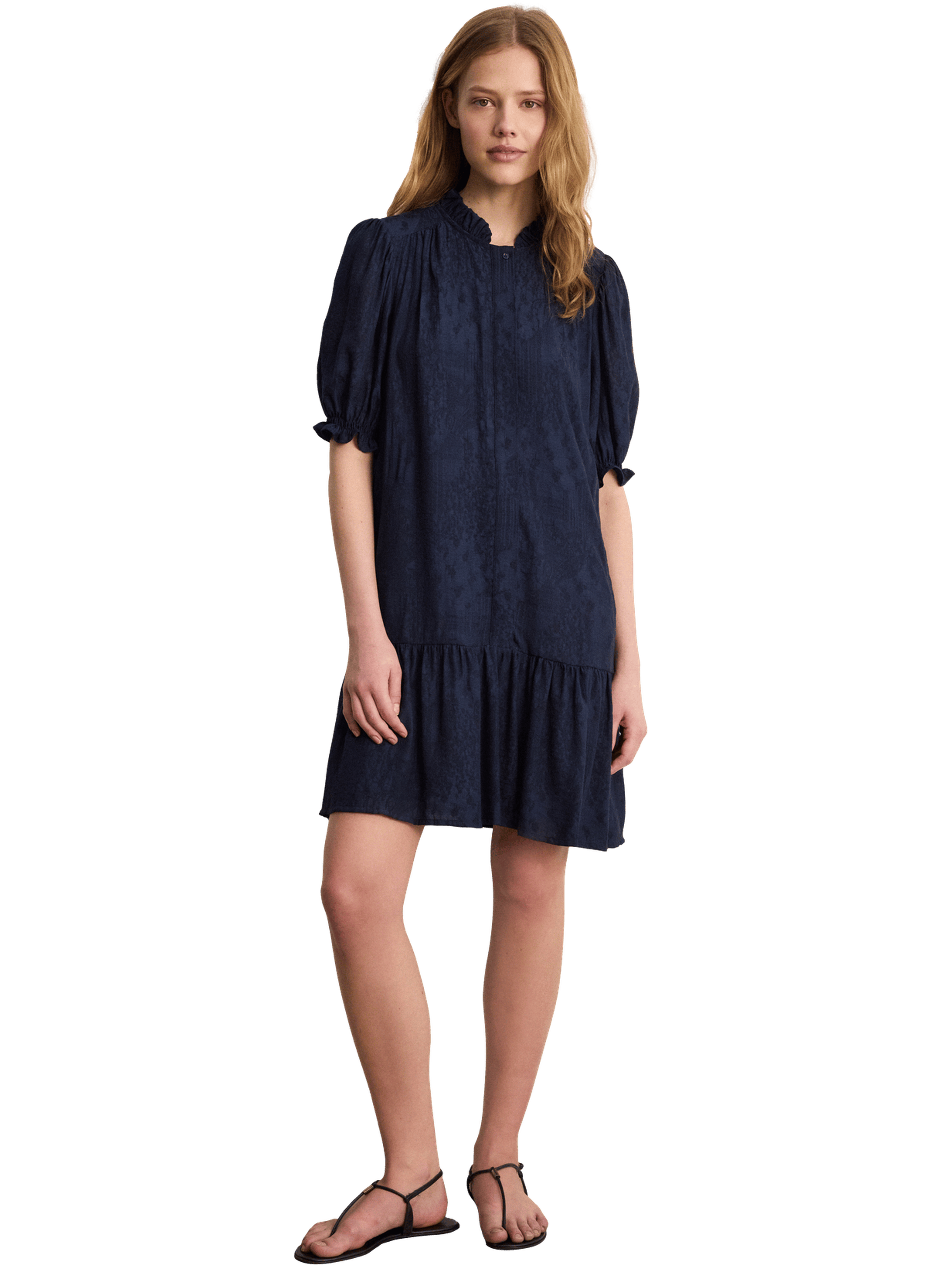 Robe droite à volants imprimé jacquard - anja PABLO Bleu