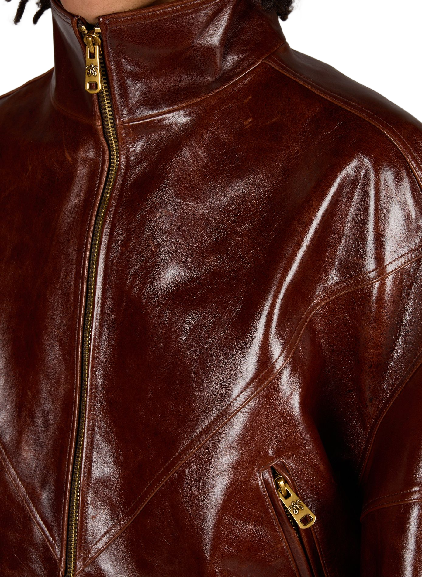 Oversize-Jacke Ruff Rider mit Stehkragen aus Leder WILLY CHAVARRIA Braun