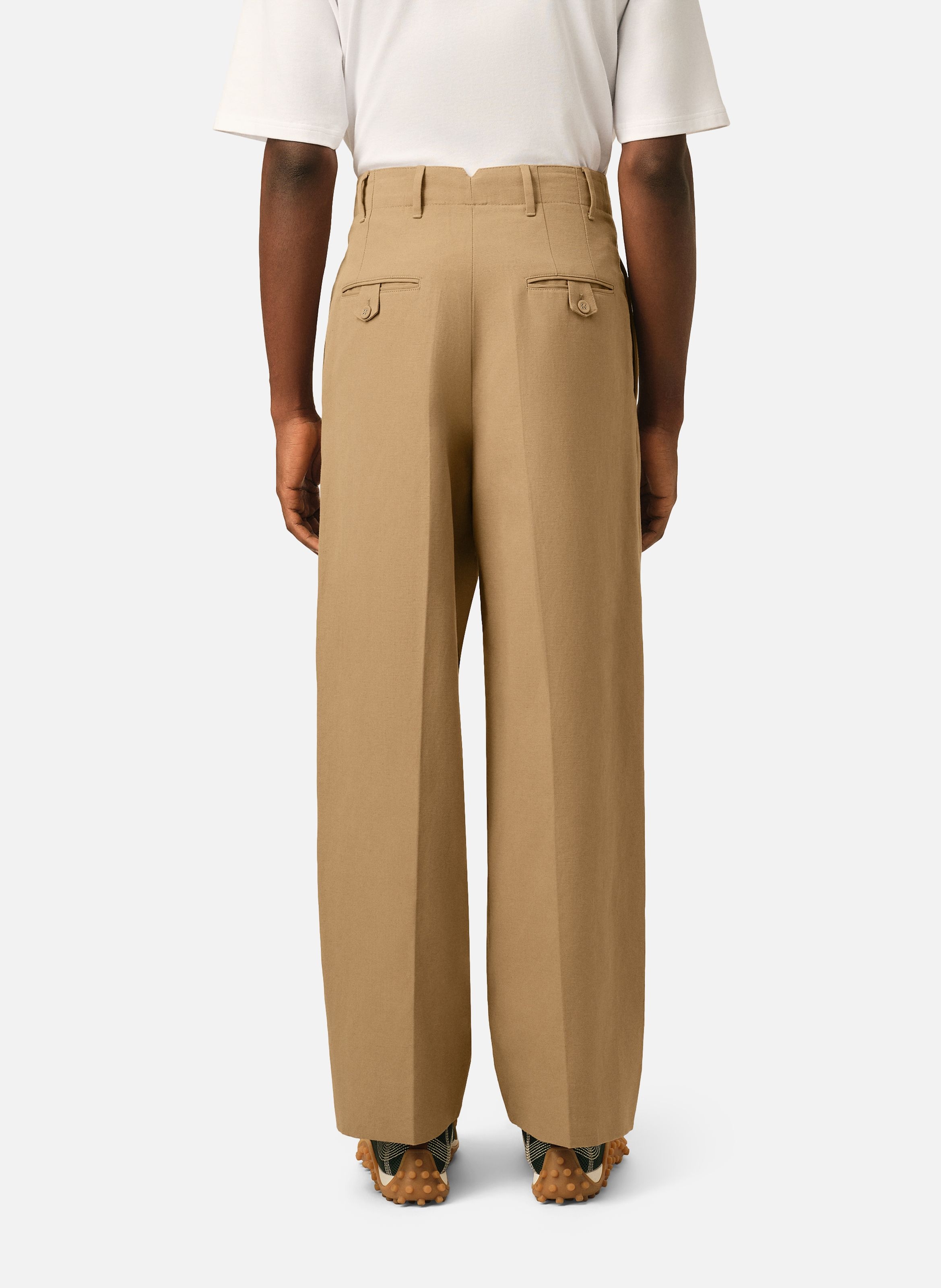 Pantalon coupe carotte taille haute en coton et lin AMI PARIS Beige