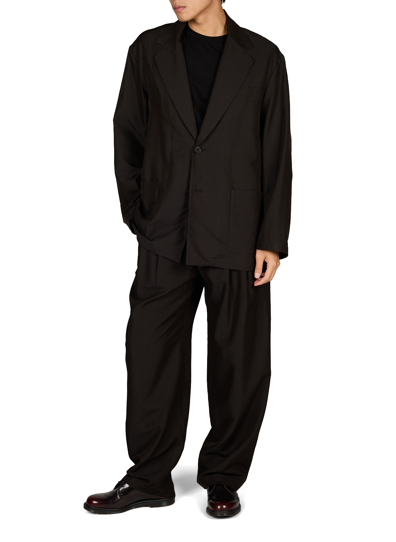 Pantalon ample à taille élastiquée en laine et soie SSSTEIN Noir