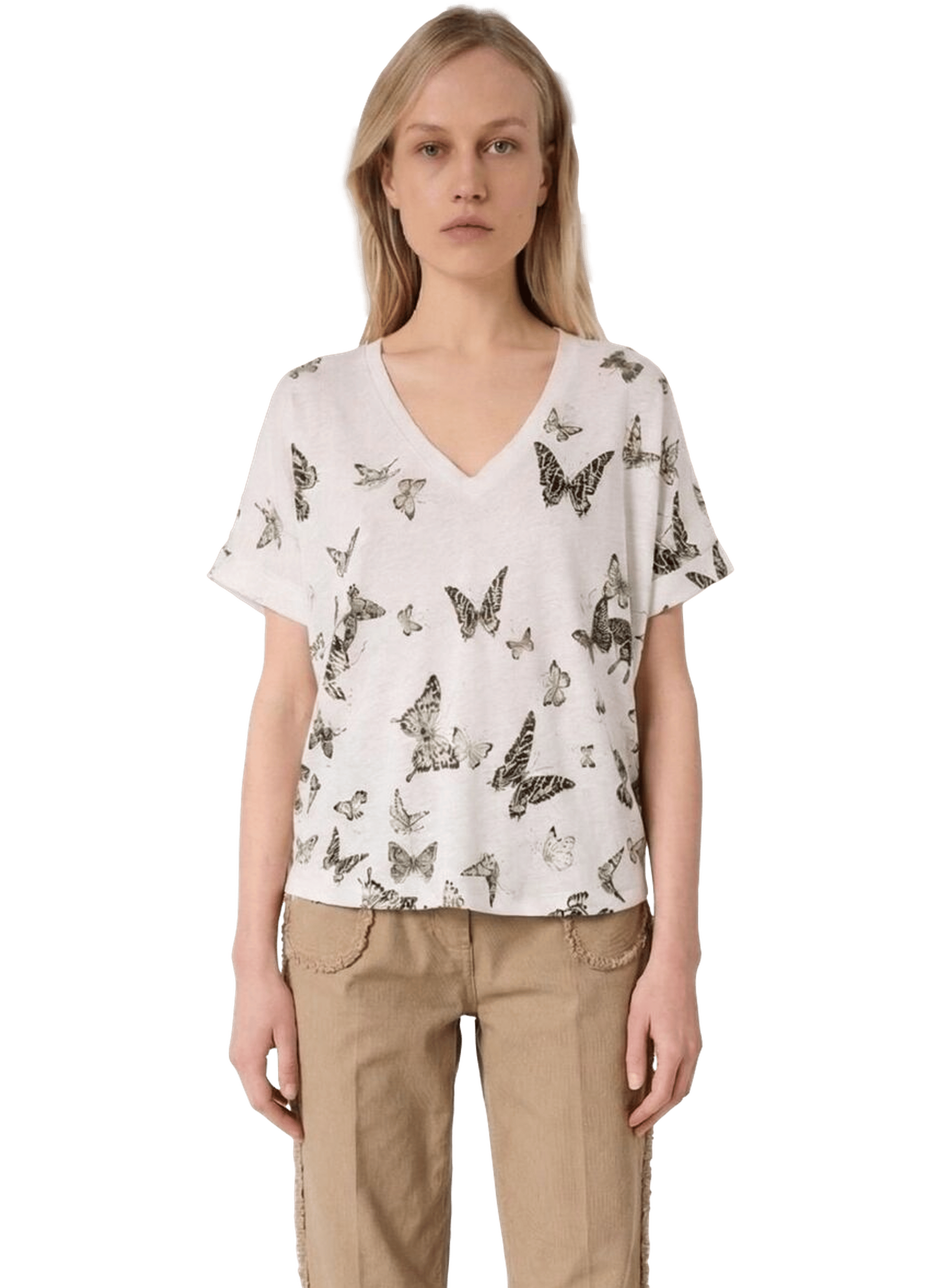 T-shirt papillons en lin et coton - makeda GERARD DAREL Vert