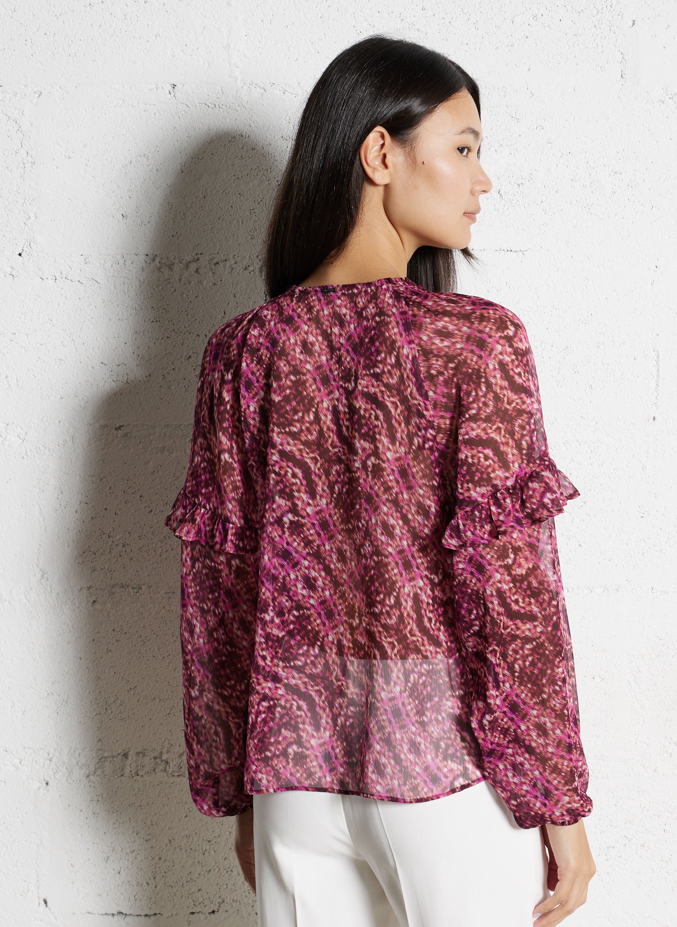 Blouse droite col v imprimé IKKS Rose
