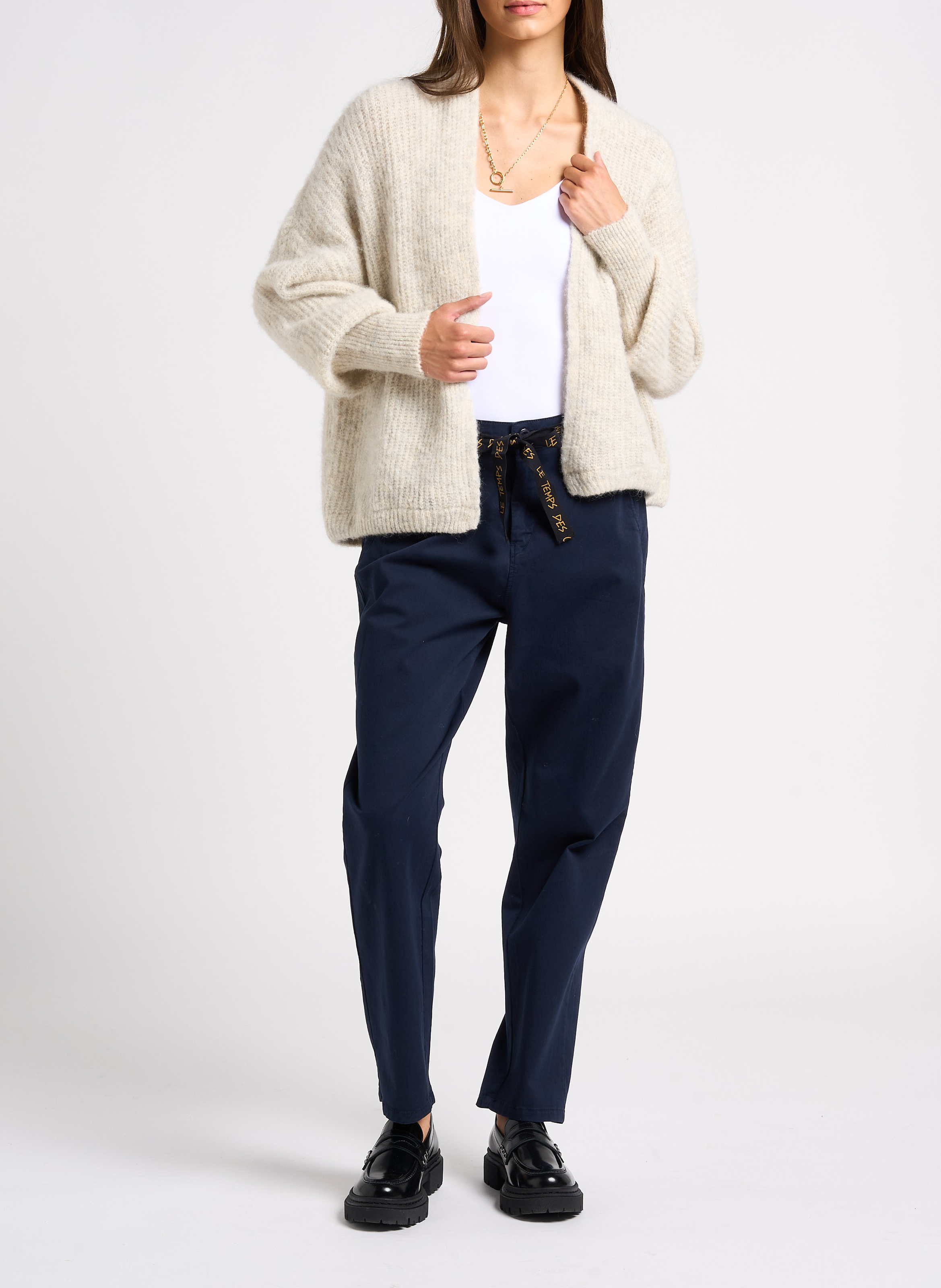 Gilet ouvert en laine et alpaga mélangé east AMERICAN VINTAGE Beige