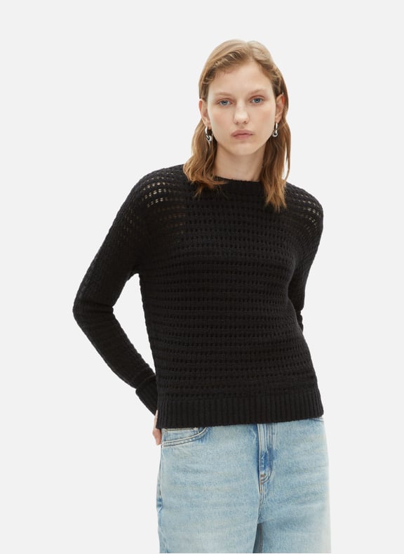 Pull ajouré en coton mélangé Noir by THE KOOPLES THE KOOPLES Pull ajouré en coton mélangé Noir