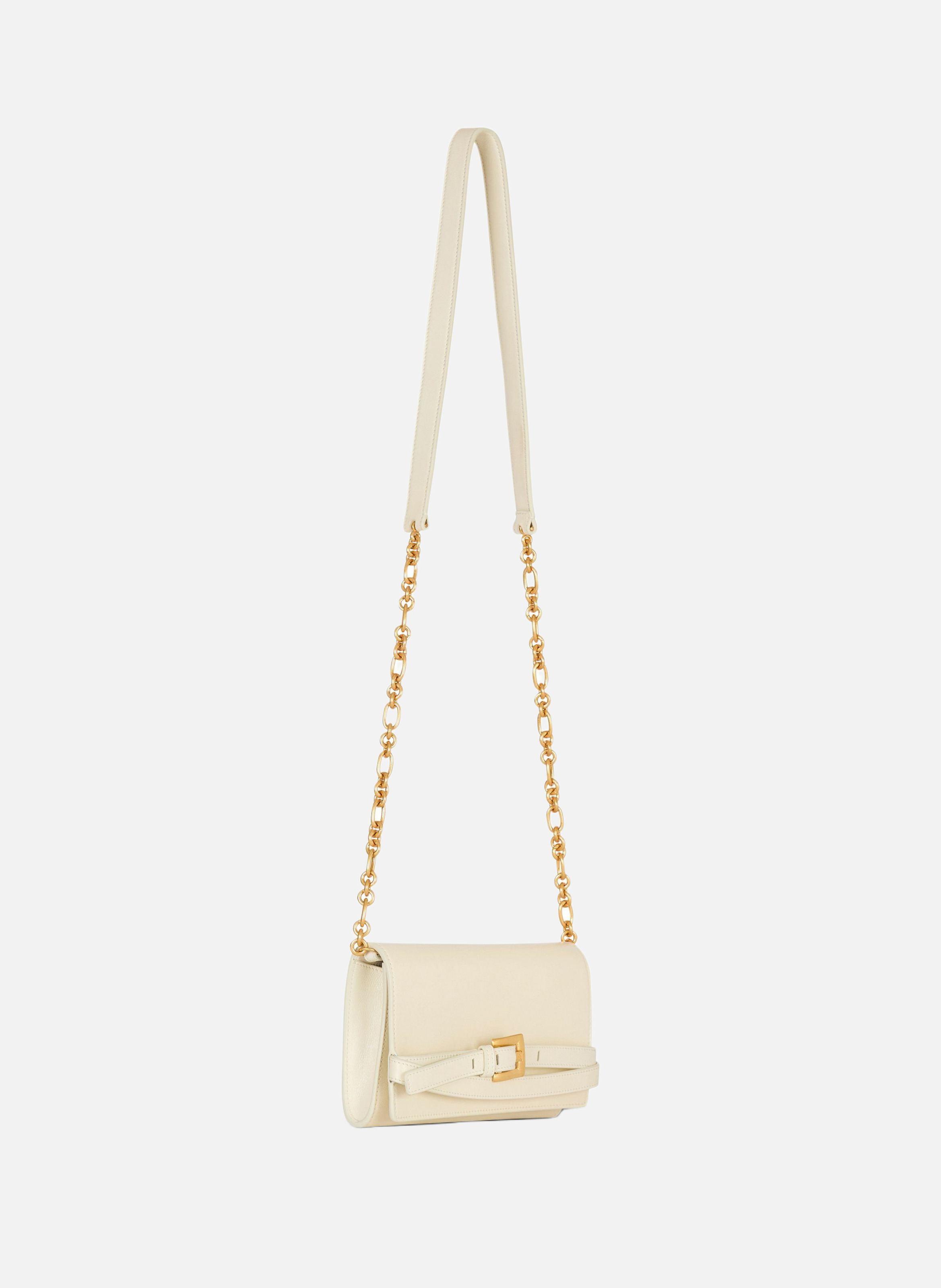 Portefeuille avec chaîne shuffle en cuir froissé BALMAIN Beige