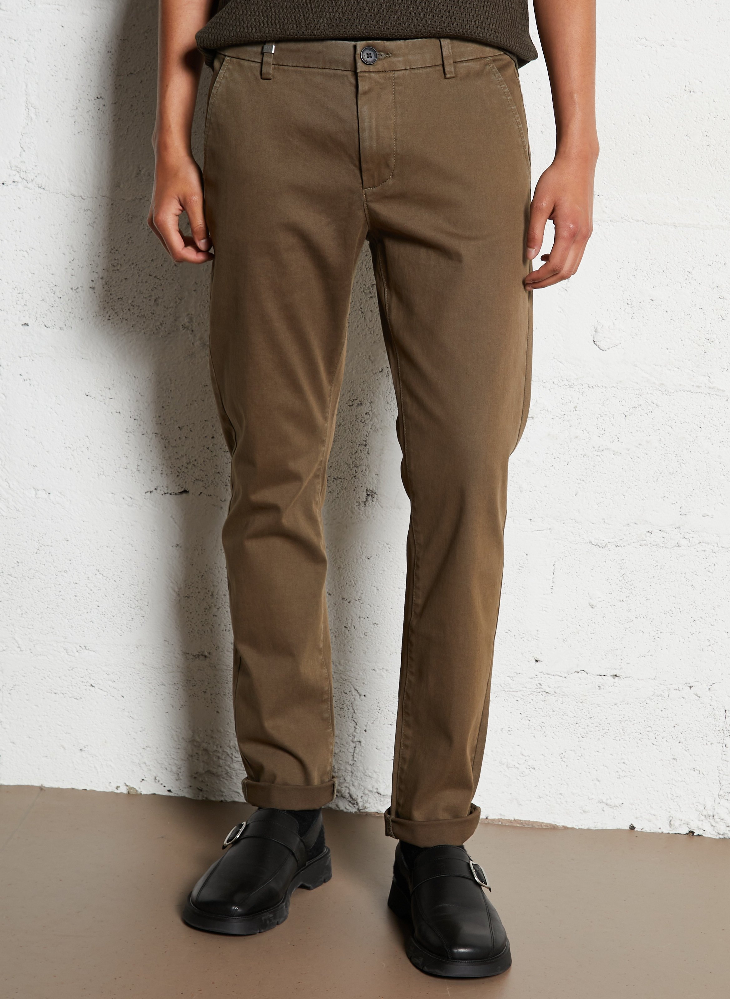 Chino slim-fit en coton mélangé  Marron fonce