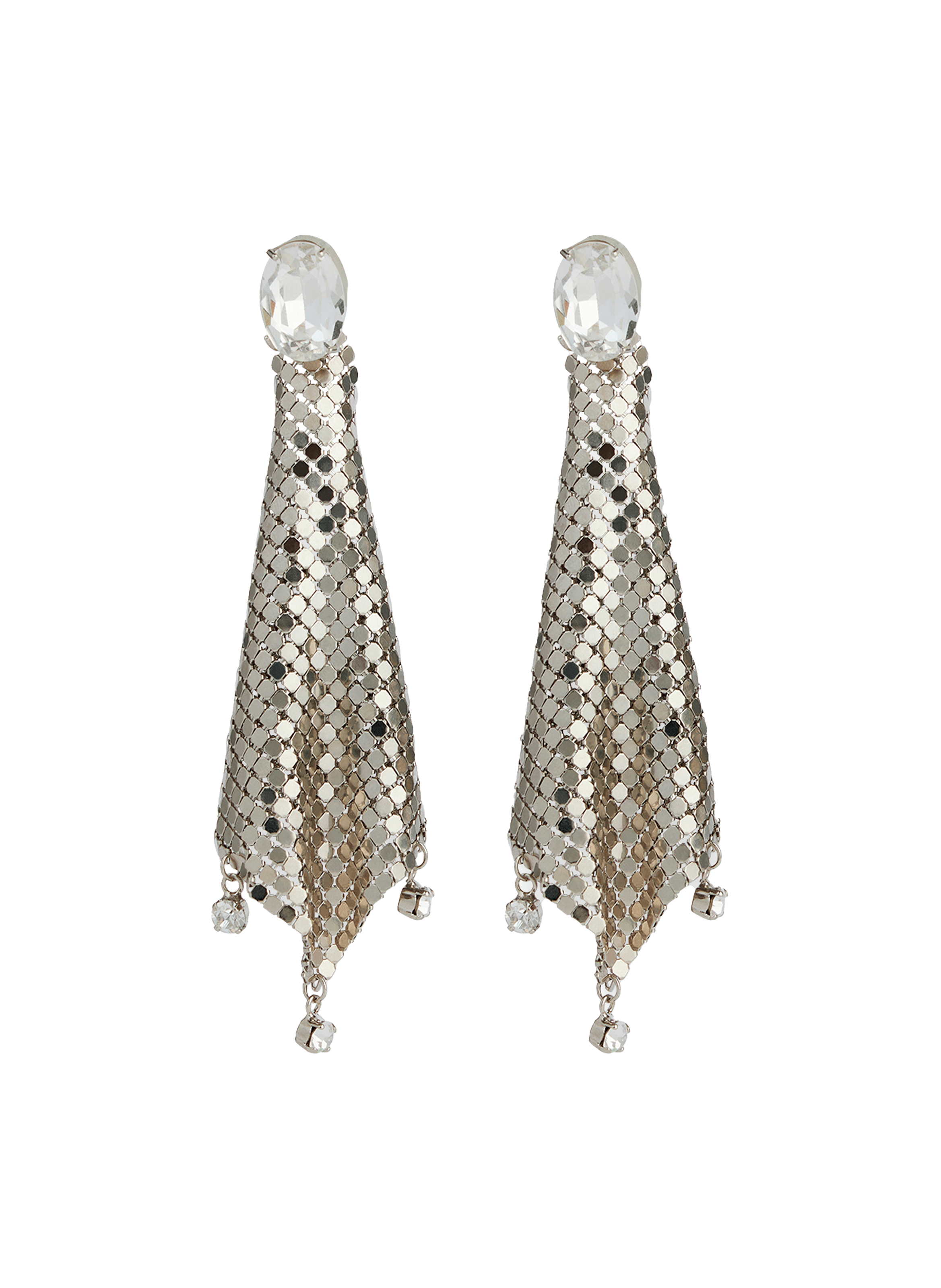 RABANNE Boucles d'oreille pendantes en laiton et verre Argent
