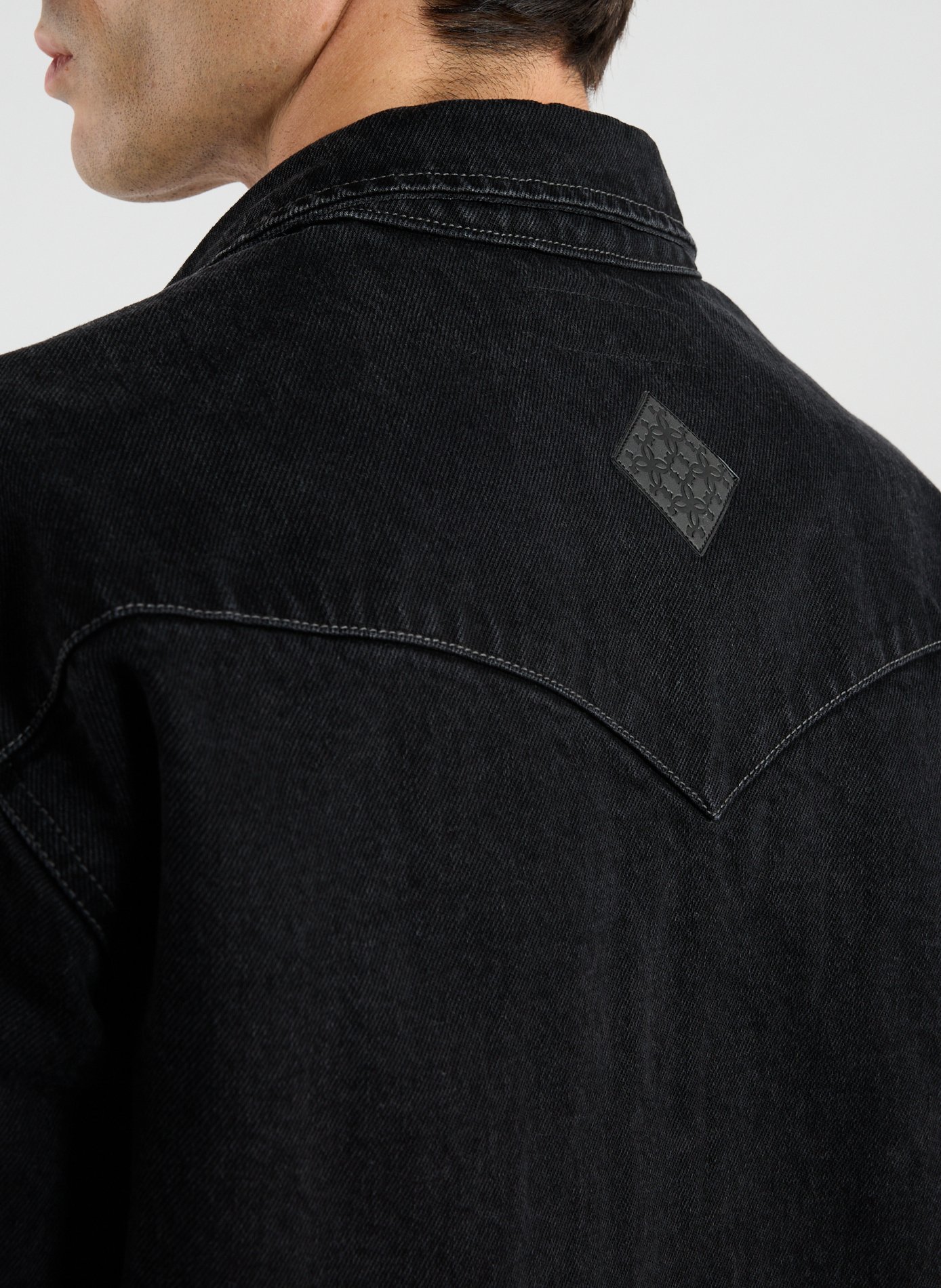 Oversized cotton shirt with patterns CALEB Black