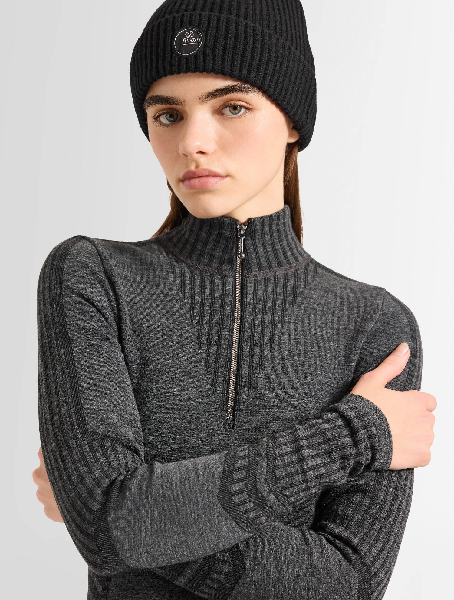 T-shirt manches longues seama col montant  coupe ajustée FUSALP Gris