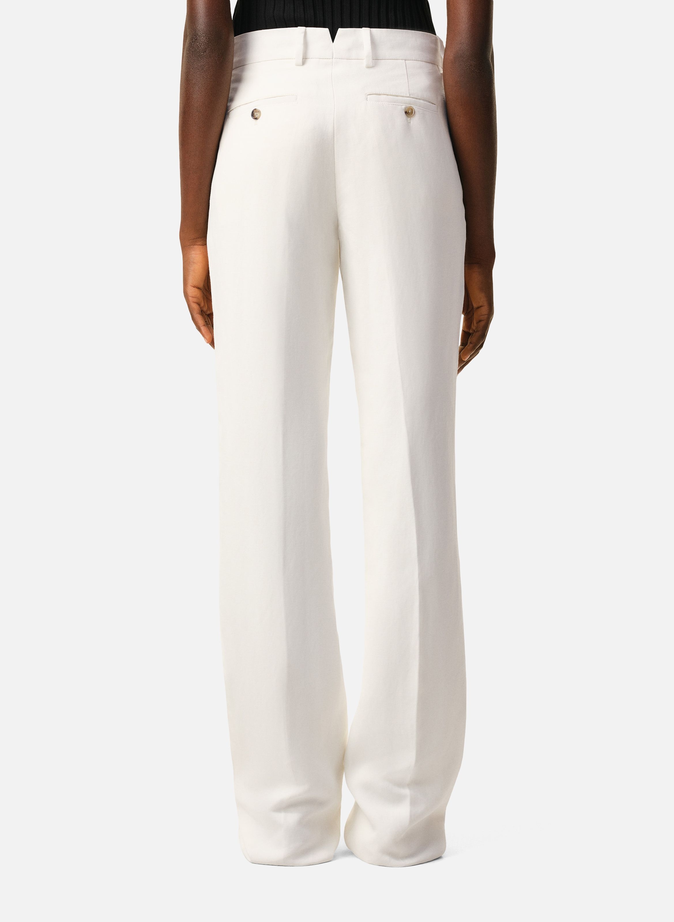 Pantalon droit taille basse en lin mélangé AMI PARIS Blanc