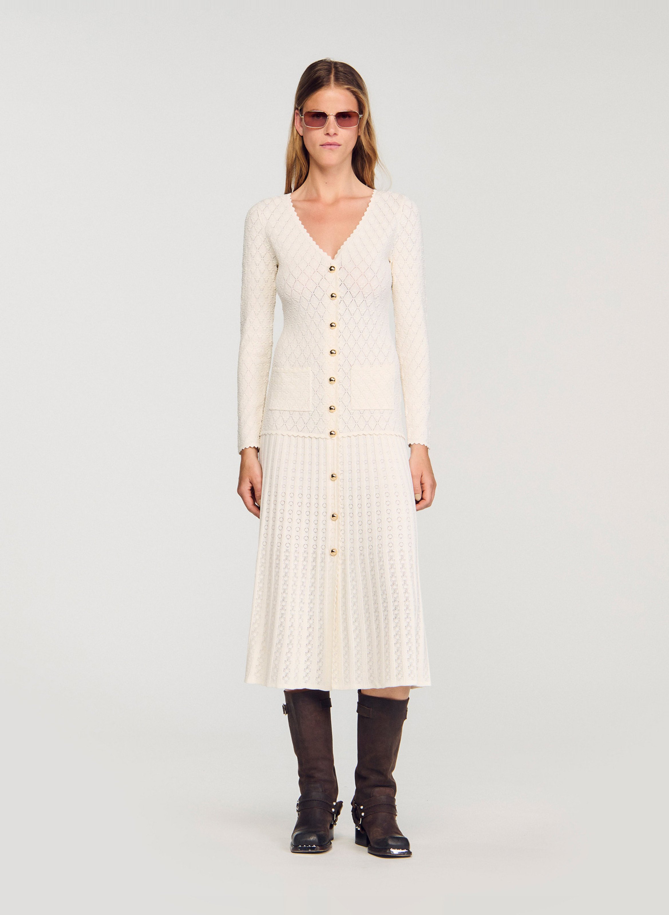 Robe longue col v SANDRO Beige