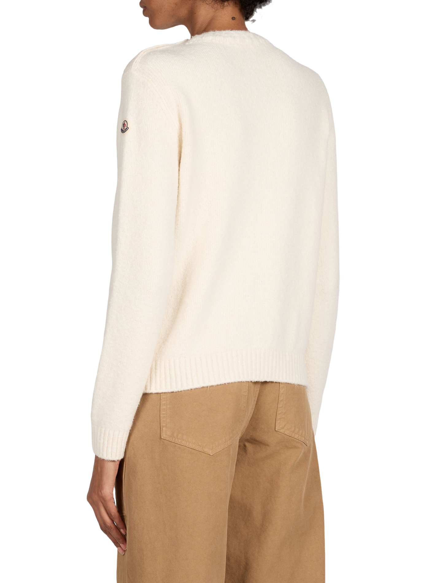 Pull brodé à col rond en coton mélangé MONCLER Blanc