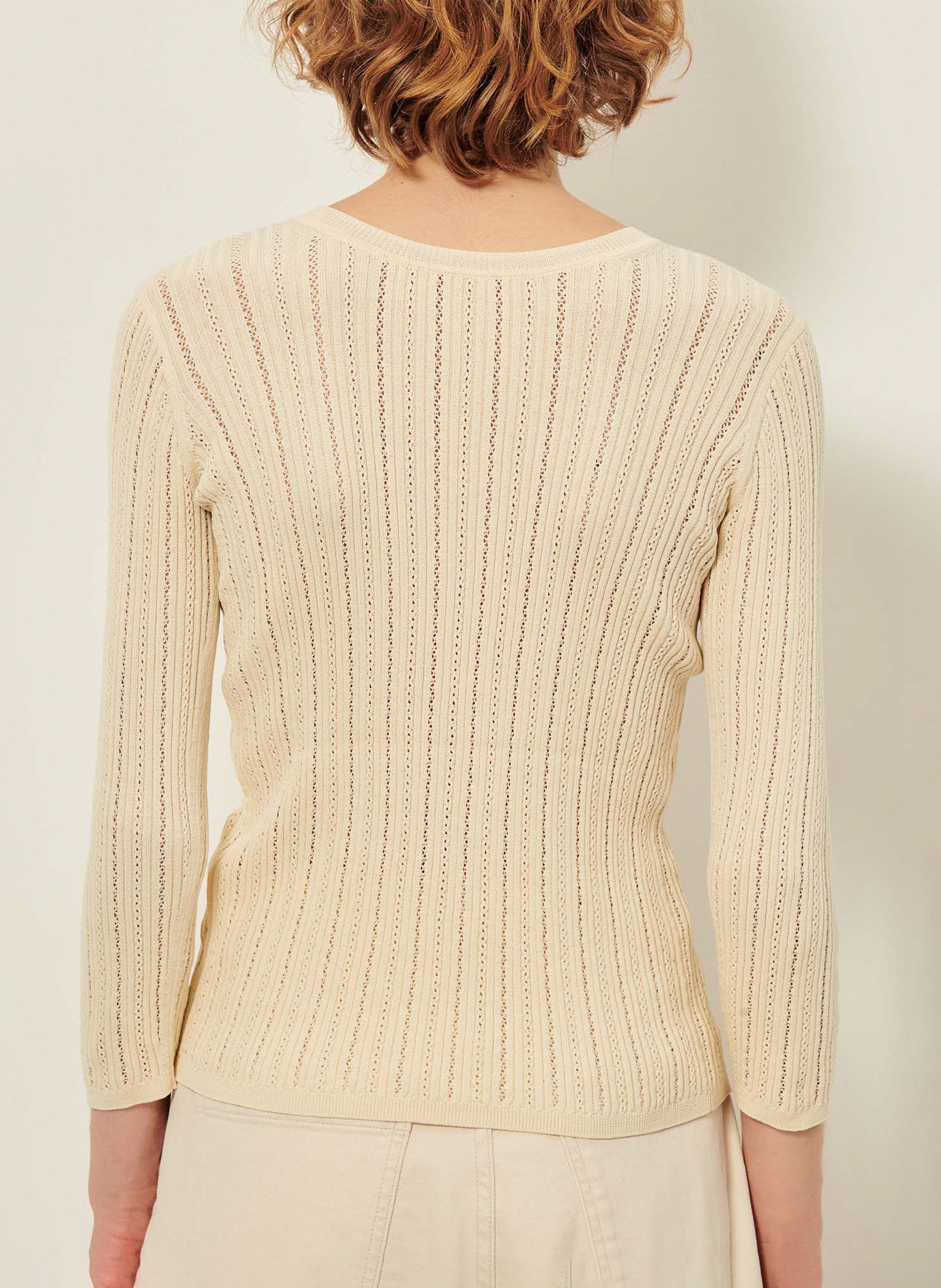 Pull manches 3/4 tricoté à découpes en coton alencar SESSUN Beige