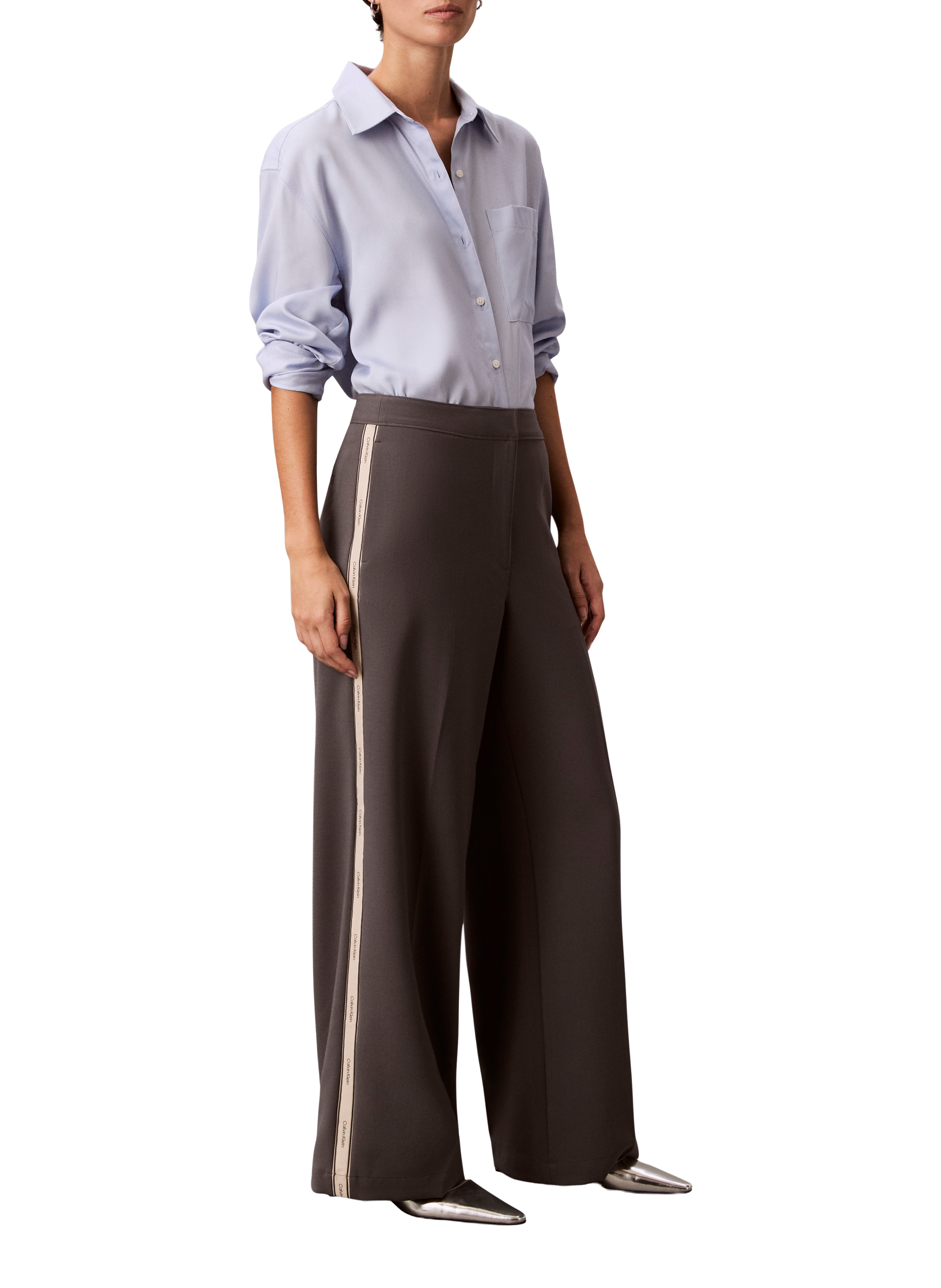 Pantalon large à bande contrastante avec logo CALVIN KLEIN Gris
