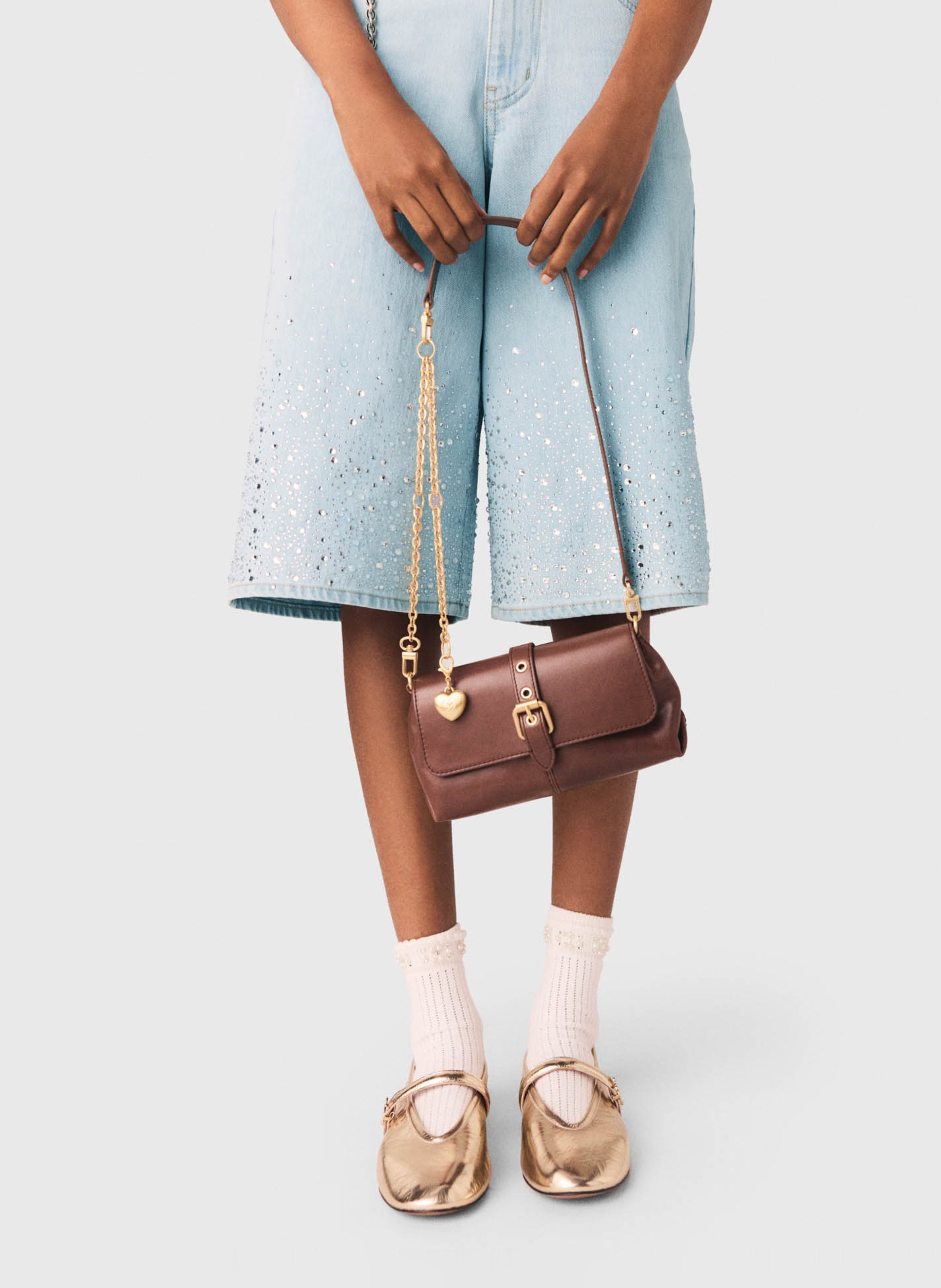 Sac bandoulière à rabat en cuir miss m MAJE Marron