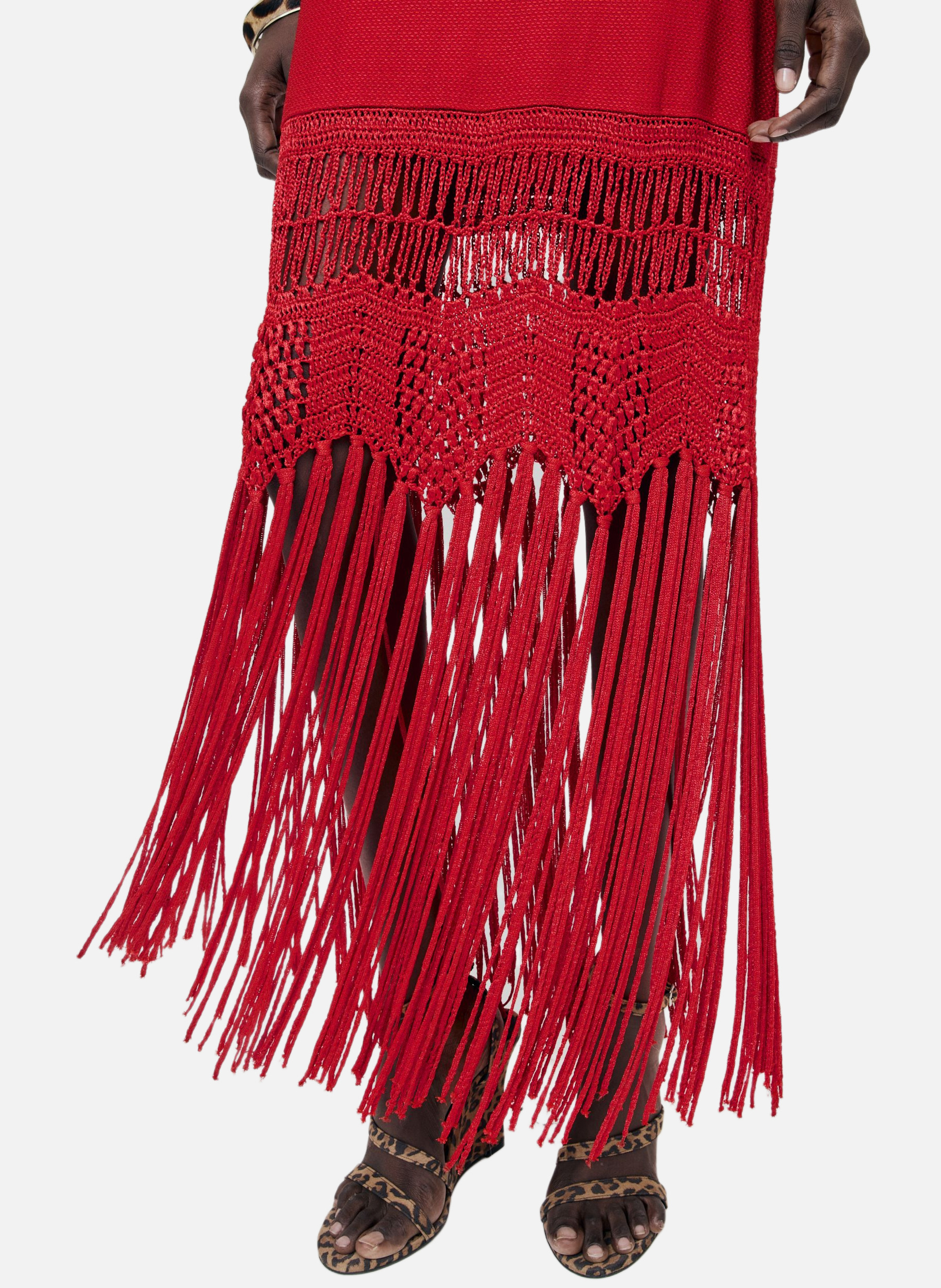 Robe dos nu avec franges en maille THE KOOPLES Rouge