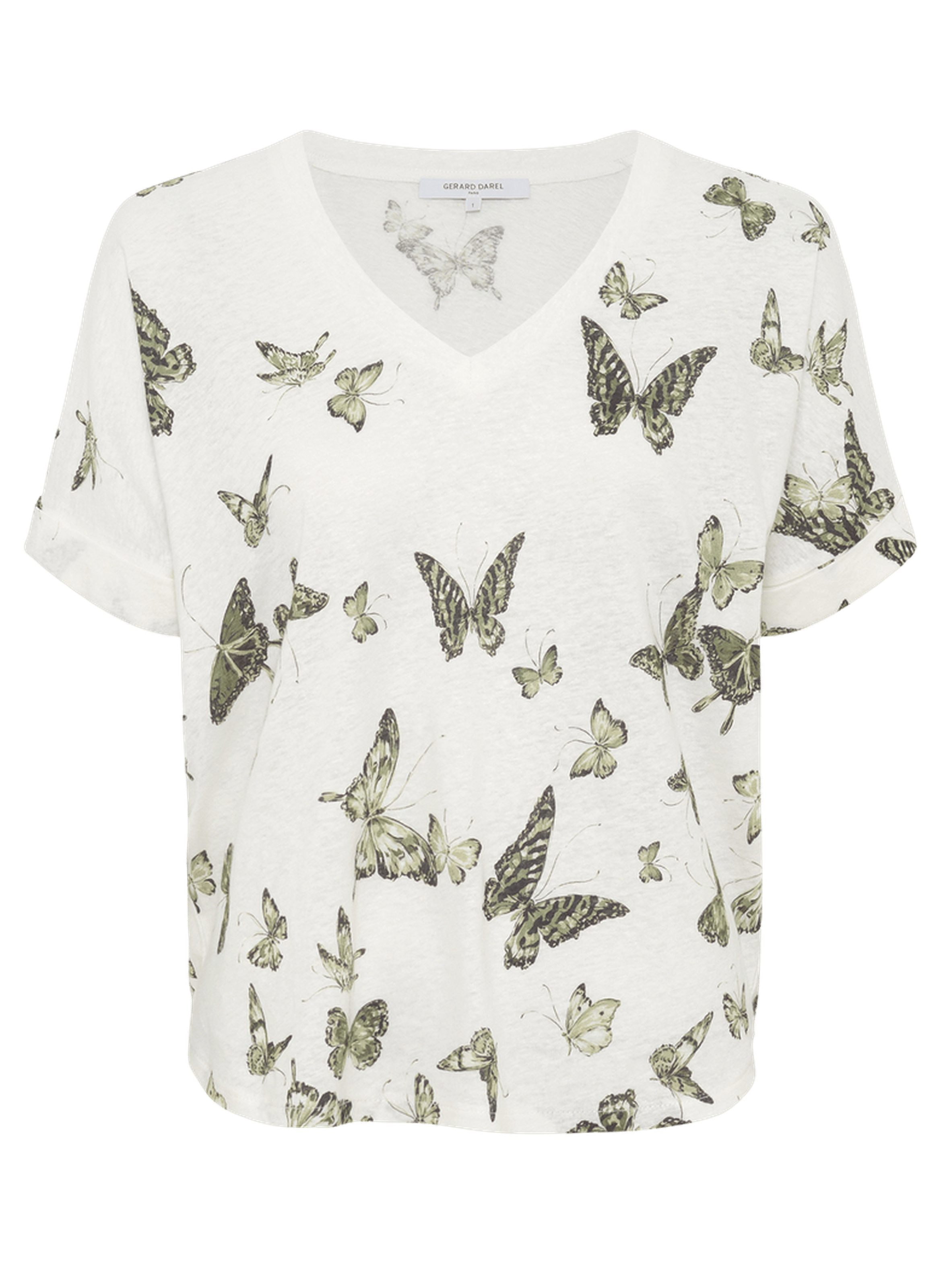 T-shirt papillons en lin et coton - makeda GERARD DAREL Vert