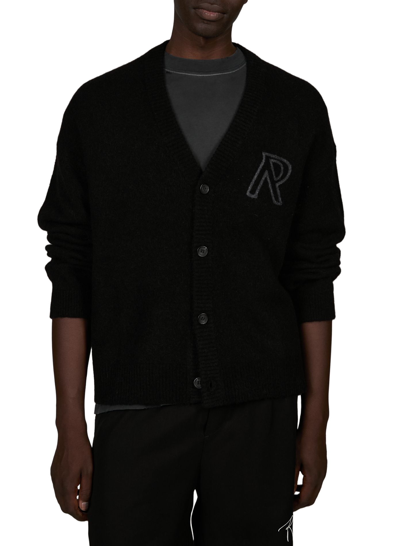 Solid cardigan with blended wool collar REPRESENT Black