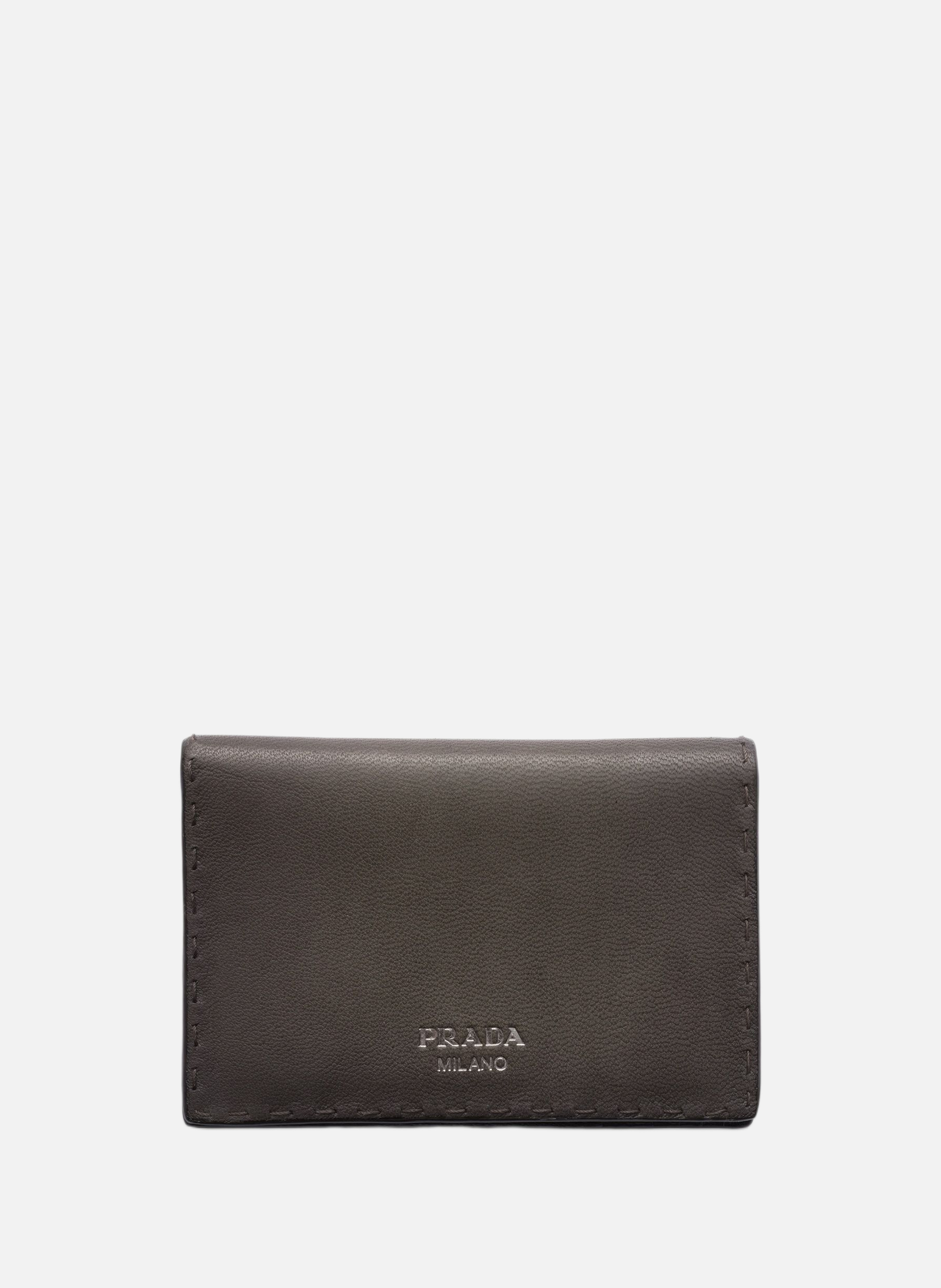 Porte-cartes en cuir vieilli PRADA Gris
