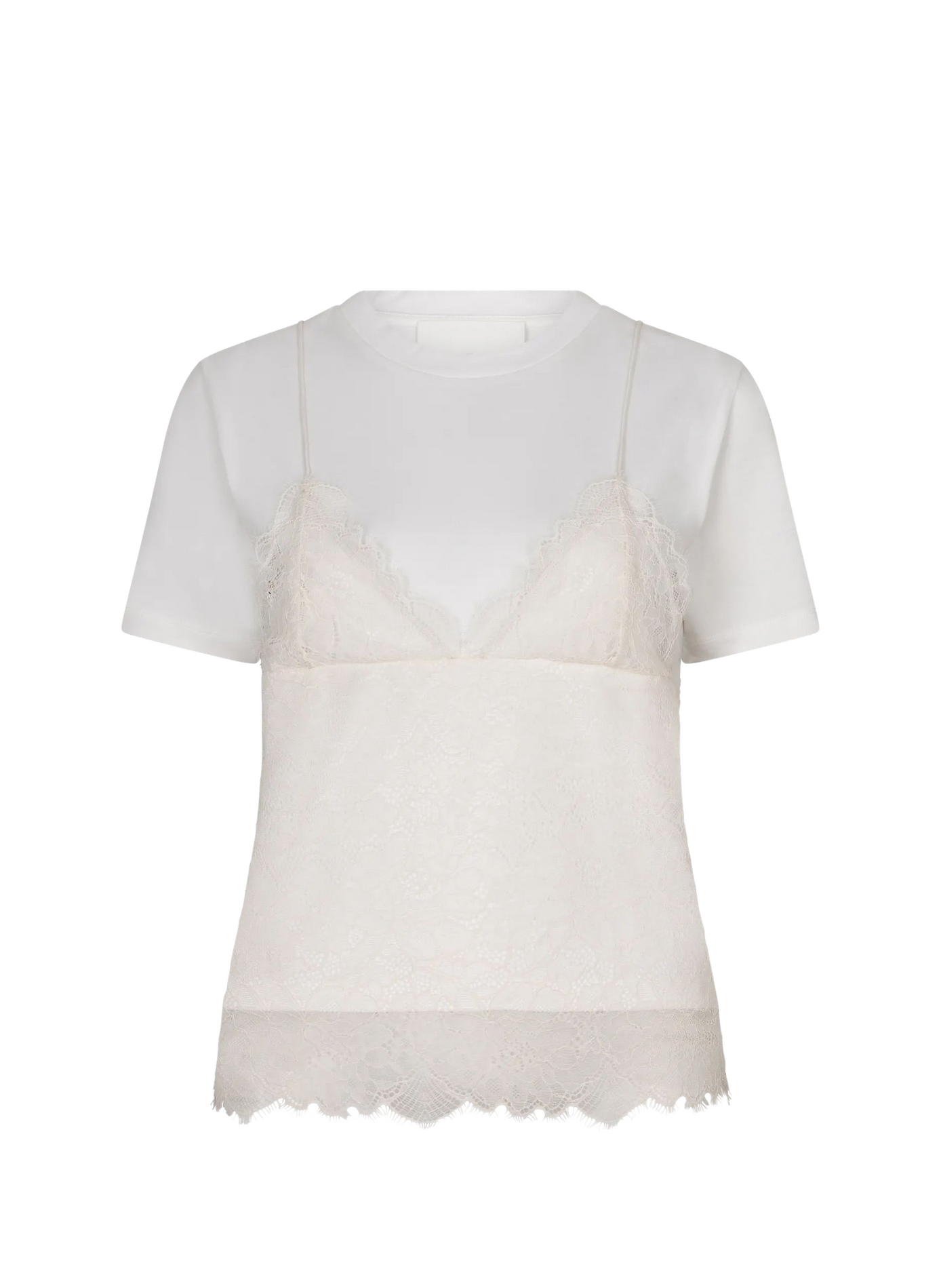 T-shirt droit superposé avec dentelle en coton LOVE STORIES Blanc