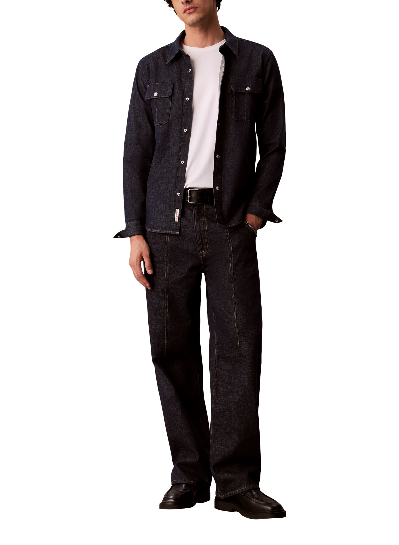 Chemise col classique en denim de coton CALVIN KLEIN Bleu