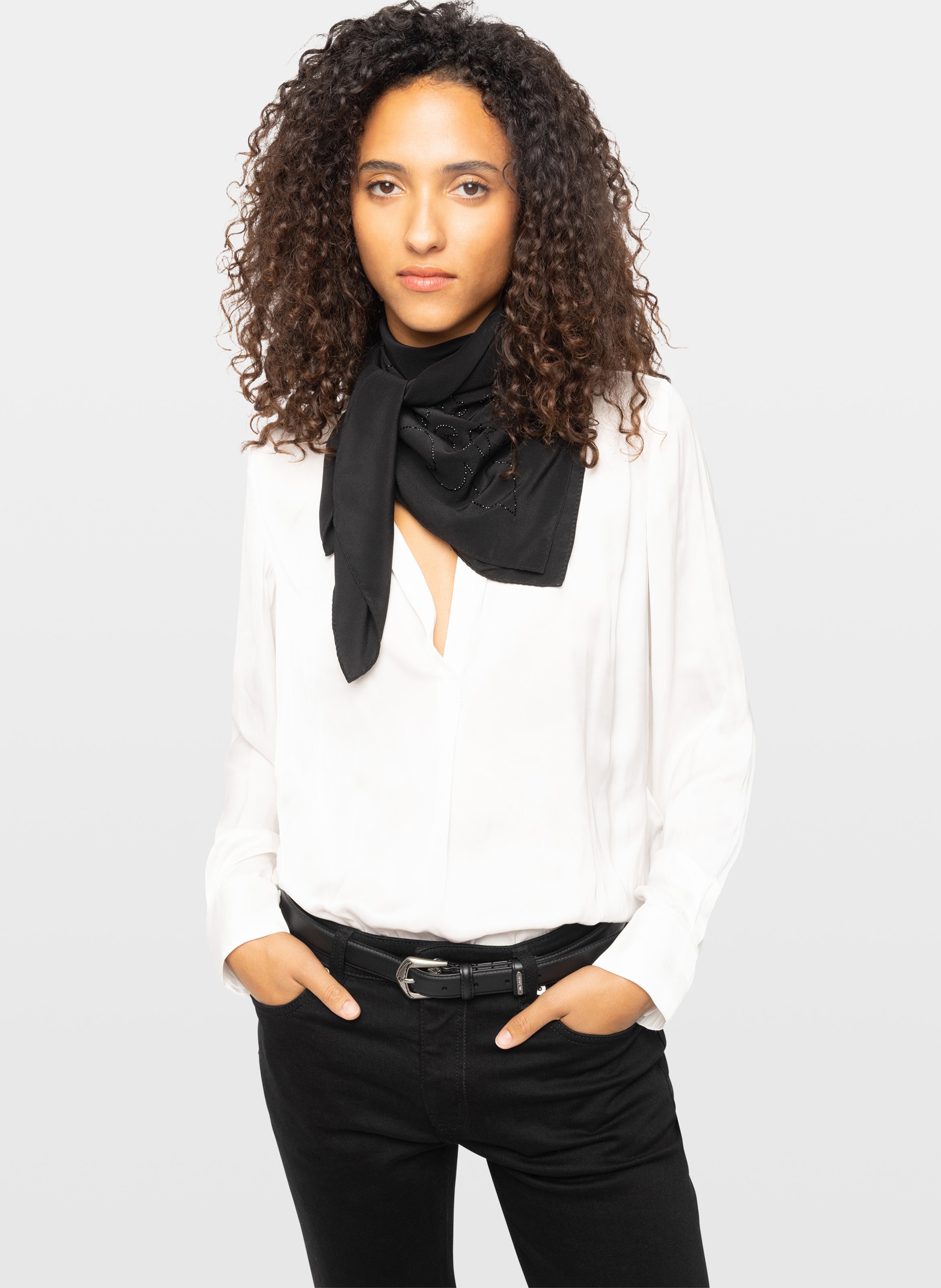 Echarpe à strass en soie blondie 85 ZADIG&VOLTAIRE Noir