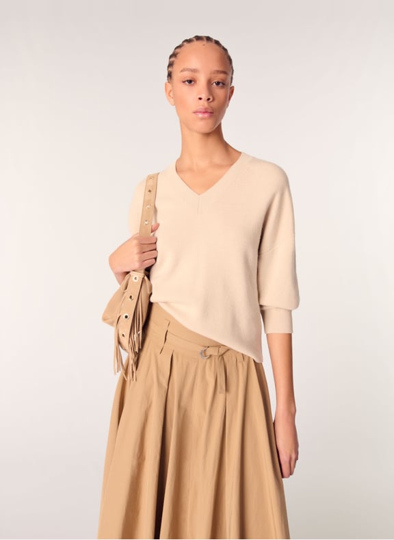 Pull droit col v Beige by MAJE MAJE Pull droit col v Beige