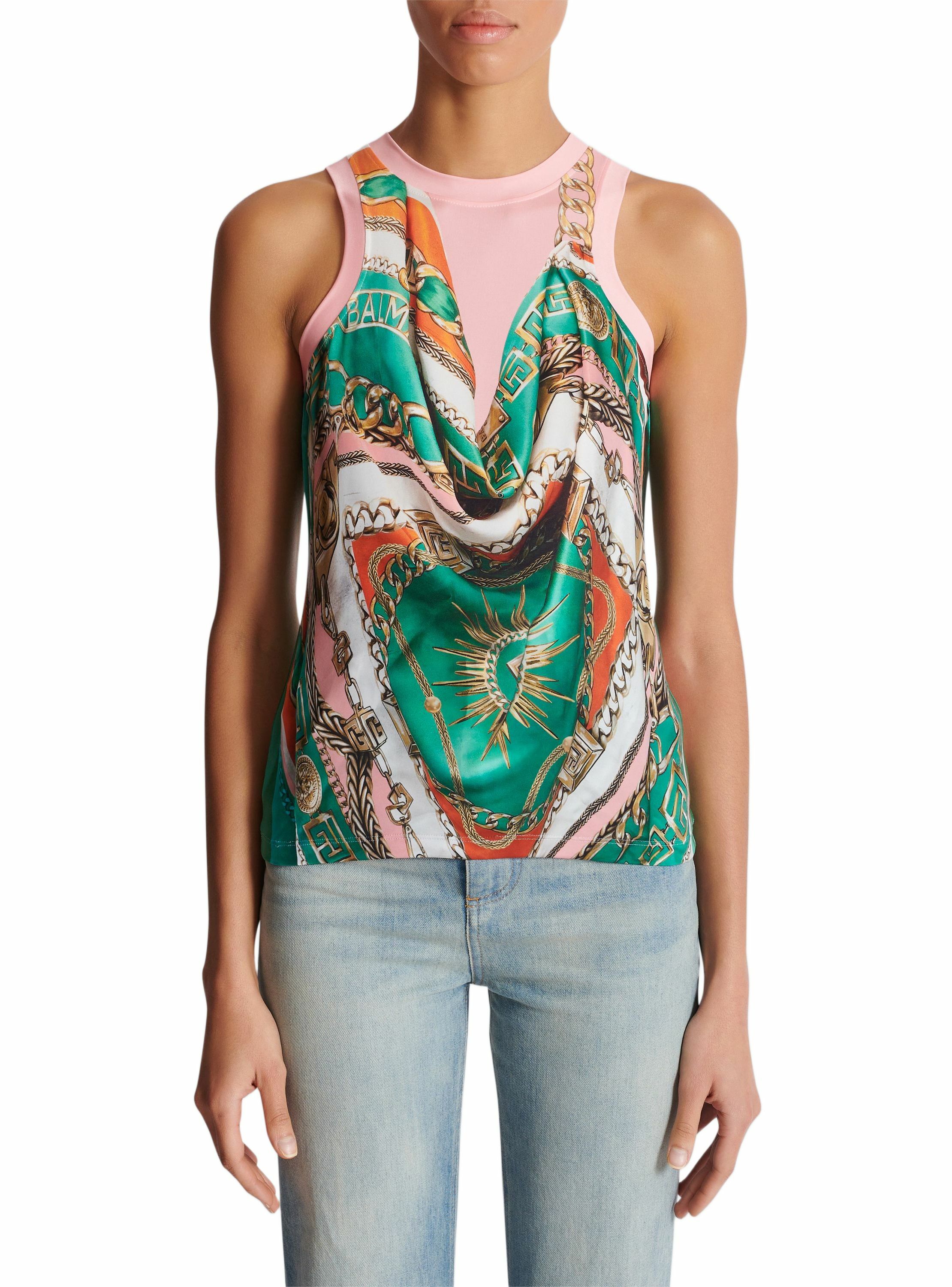 Débardeur imprimé balmain foulard façon trompe-l'œil BALMAIN Multicolore