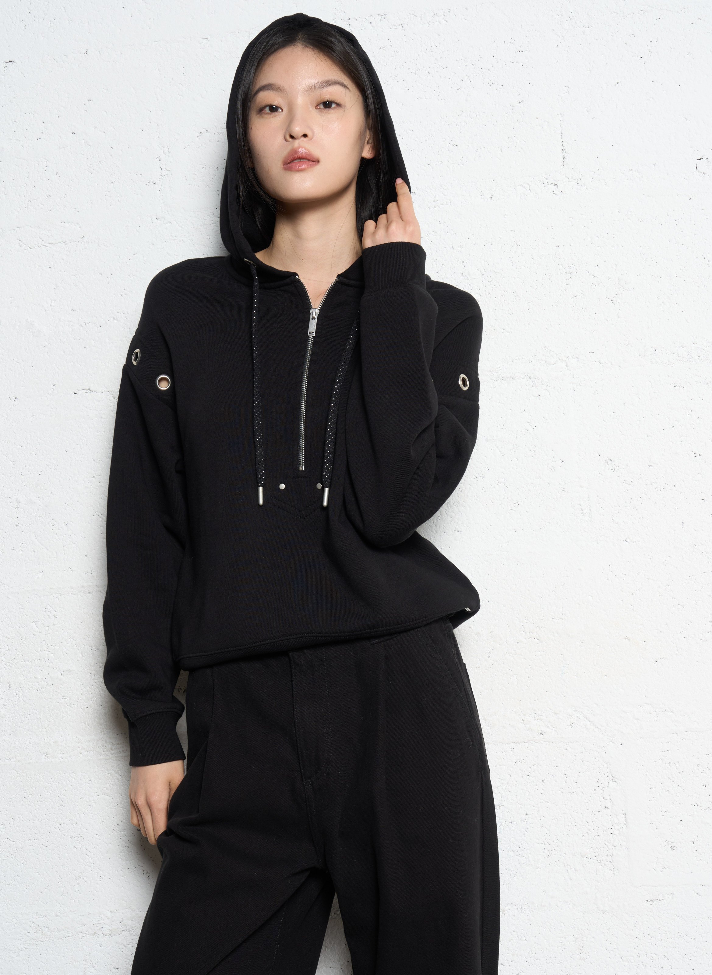 Sweat encolure zippée en coton IKKS Noir