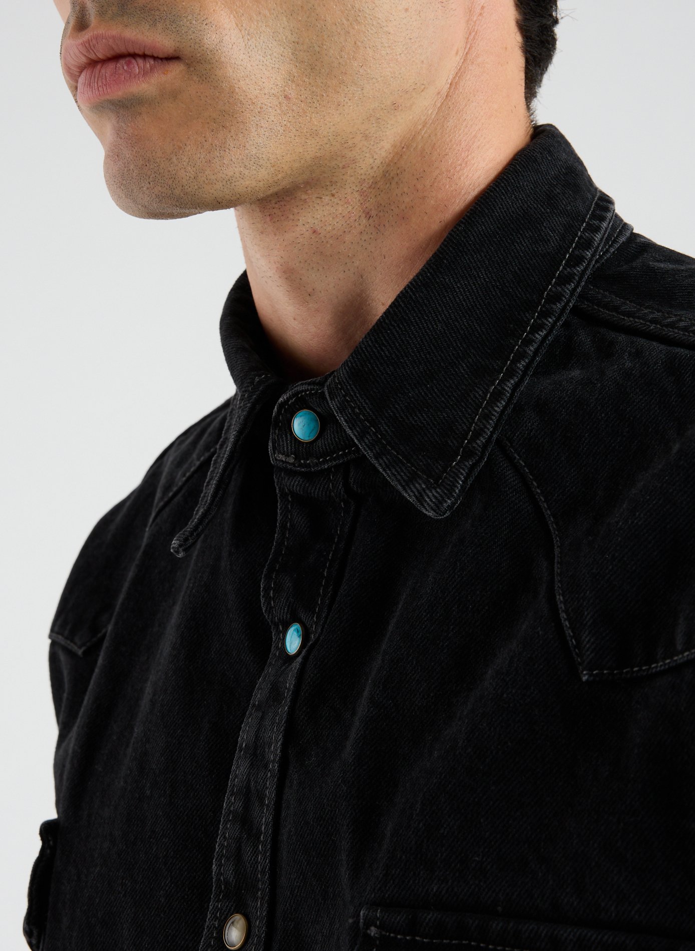 Oversized cotton shirt with patterns CALEB Black