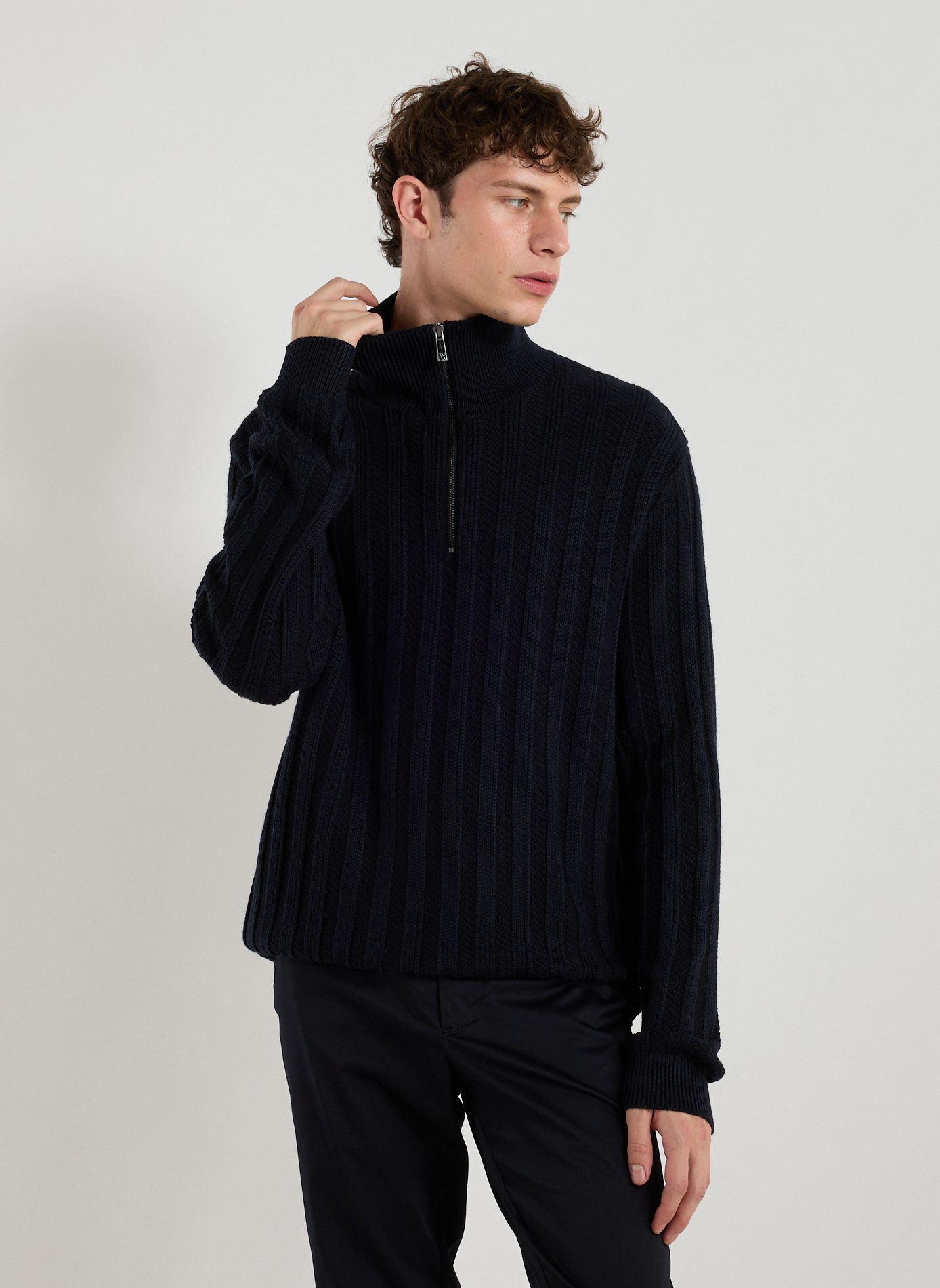 ARMANI EXCHANGE Wool blend zip-up sweater Blue