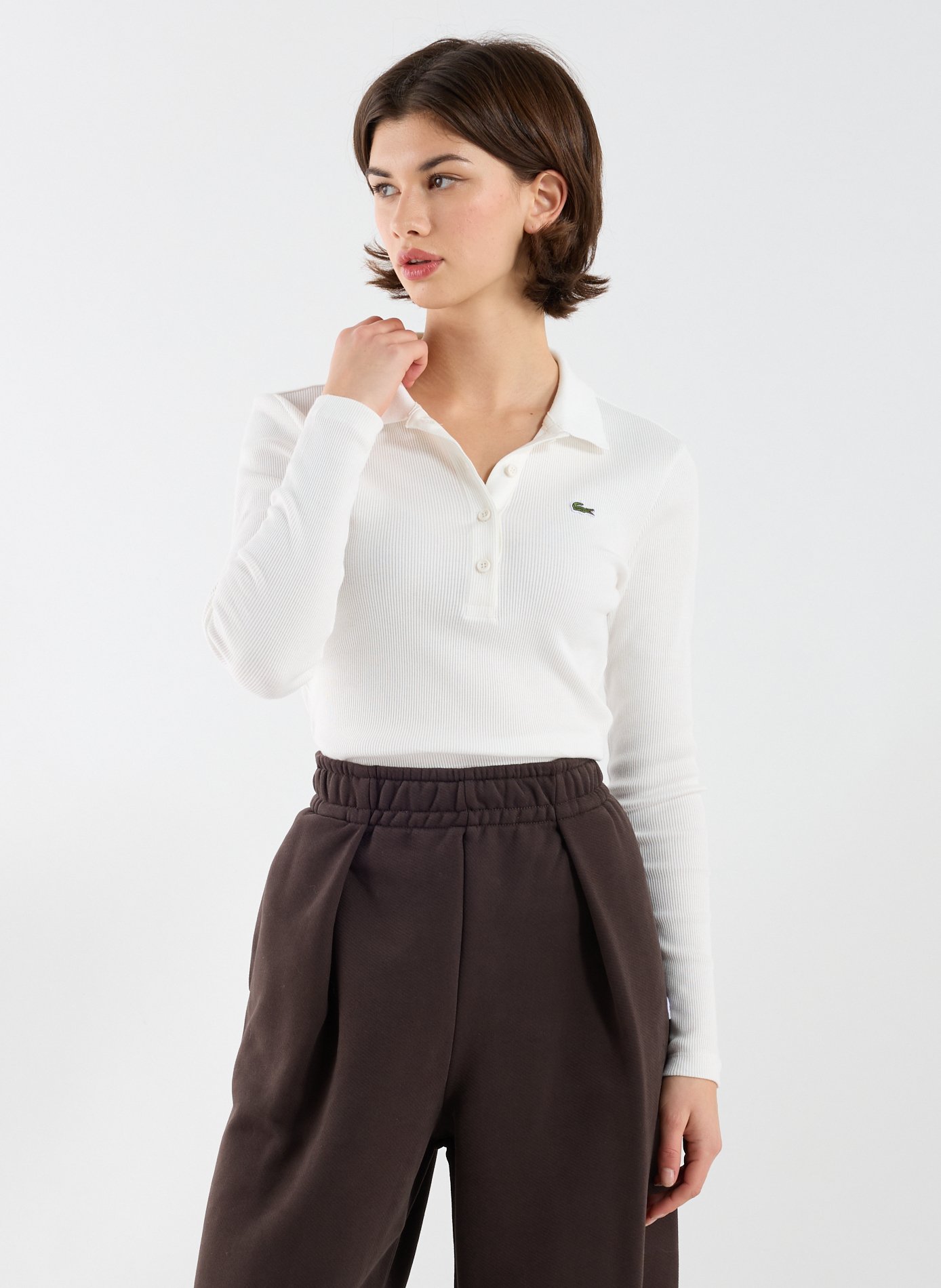 LACOSTE Polo à manches longues en coton Blanc