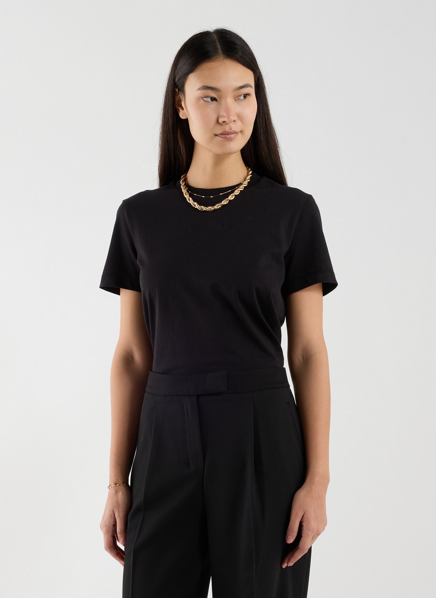 CALVIN KLEIN T-shirt col rond en coton Noir