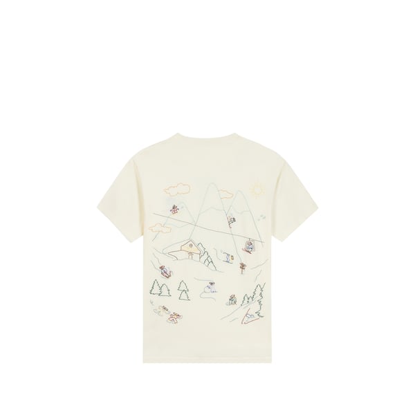 T-shirt brodé à col rond en coton Beige XL Male