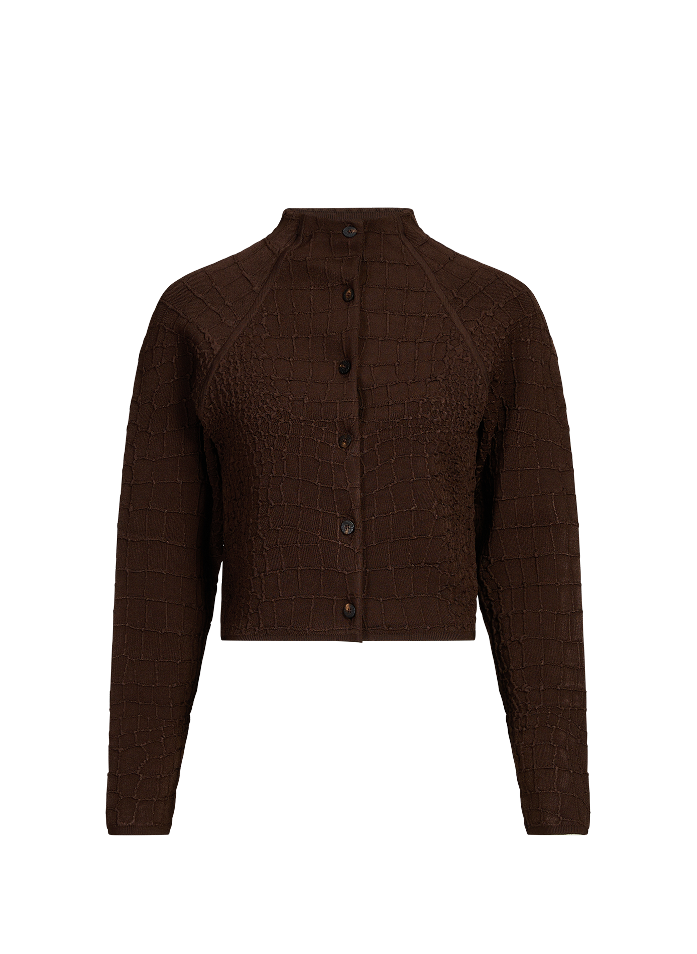 High-neck cardigan with crocodile skin effect JACQUEMUS Brown