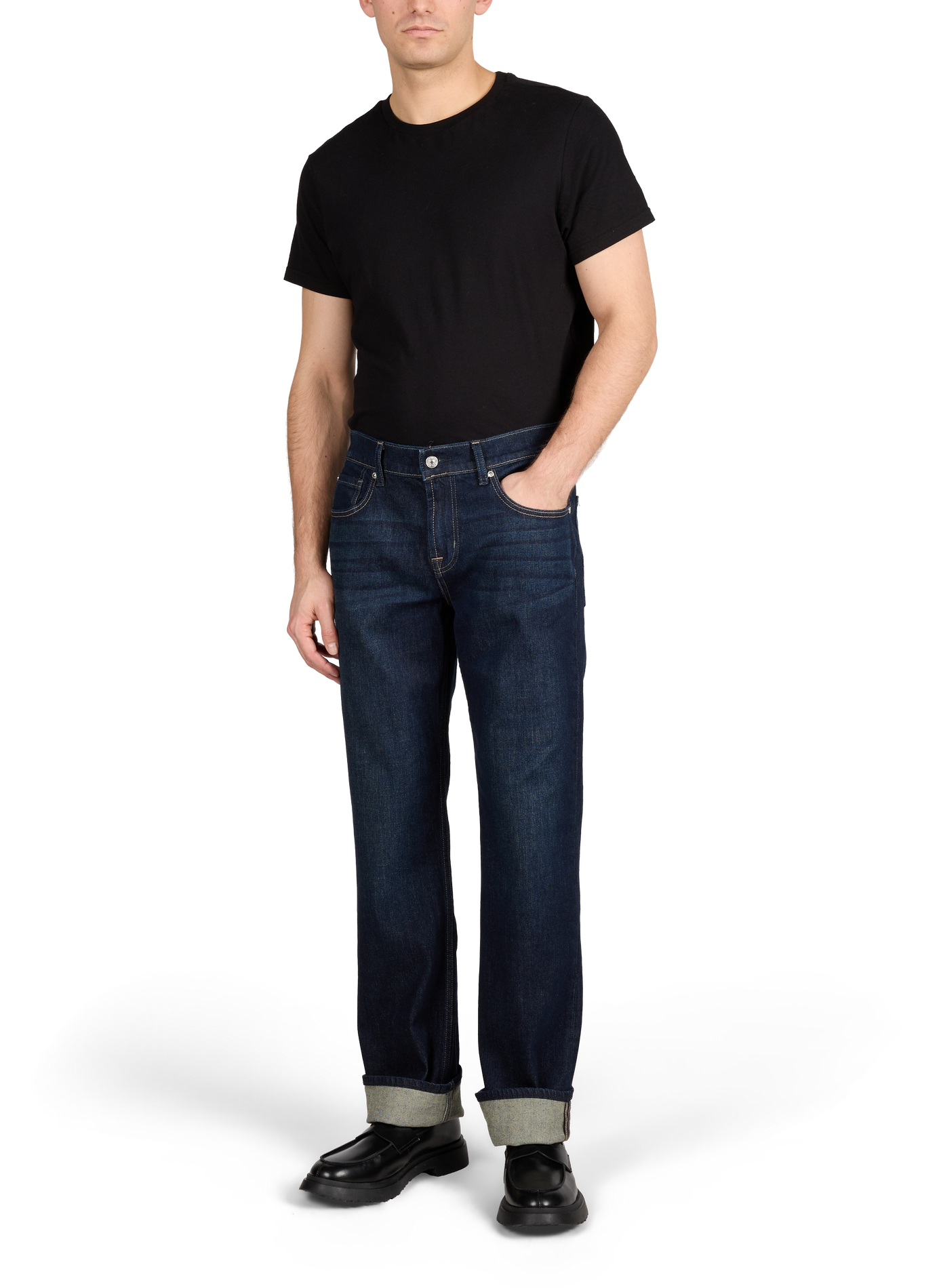 Jean droit en coton mélangé 7 FOR ALL MANKIND Bleu