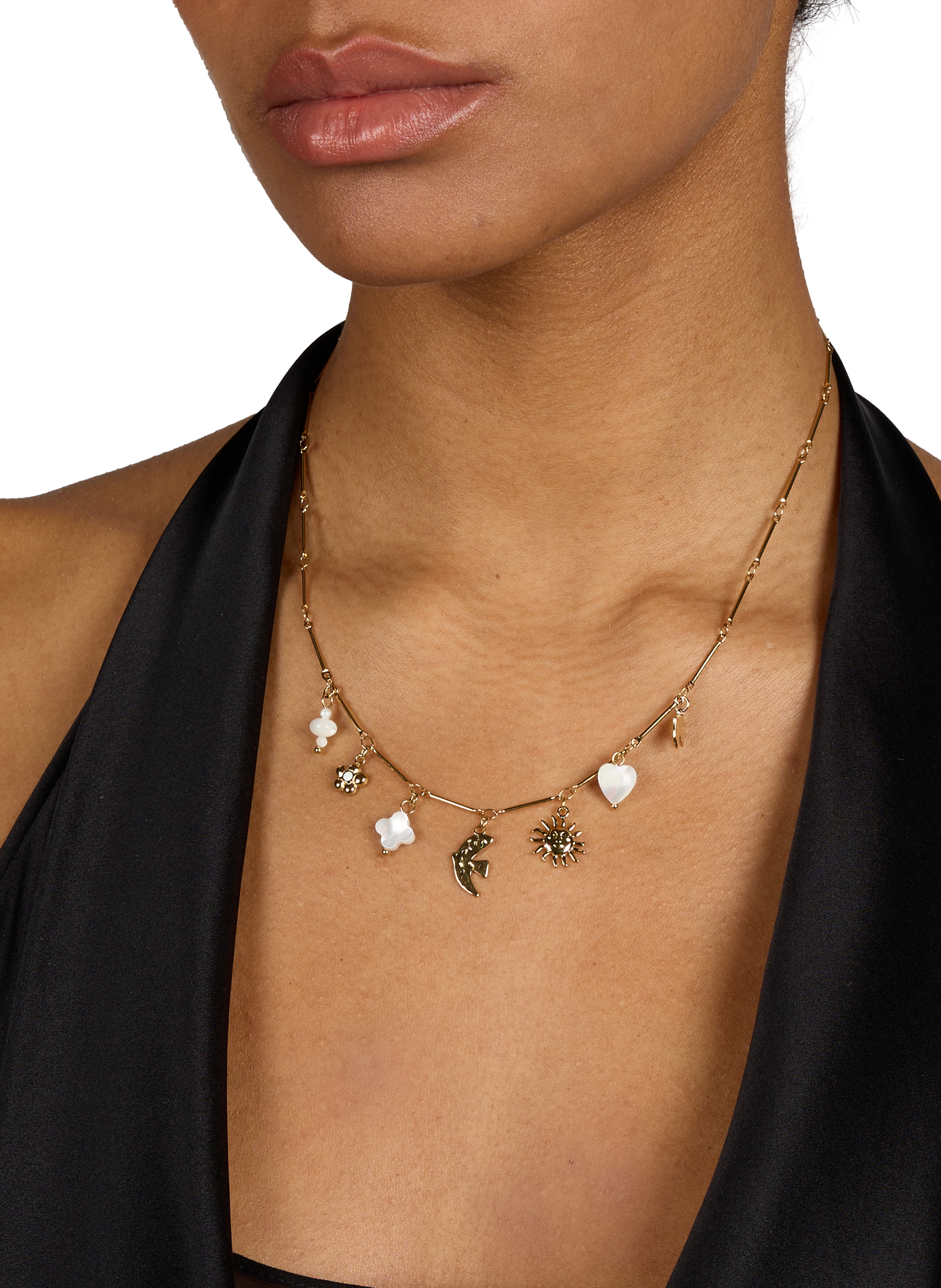 Necklace with mother-of-pearl charms and birds AU PRINTEMPS PARIS Golden
