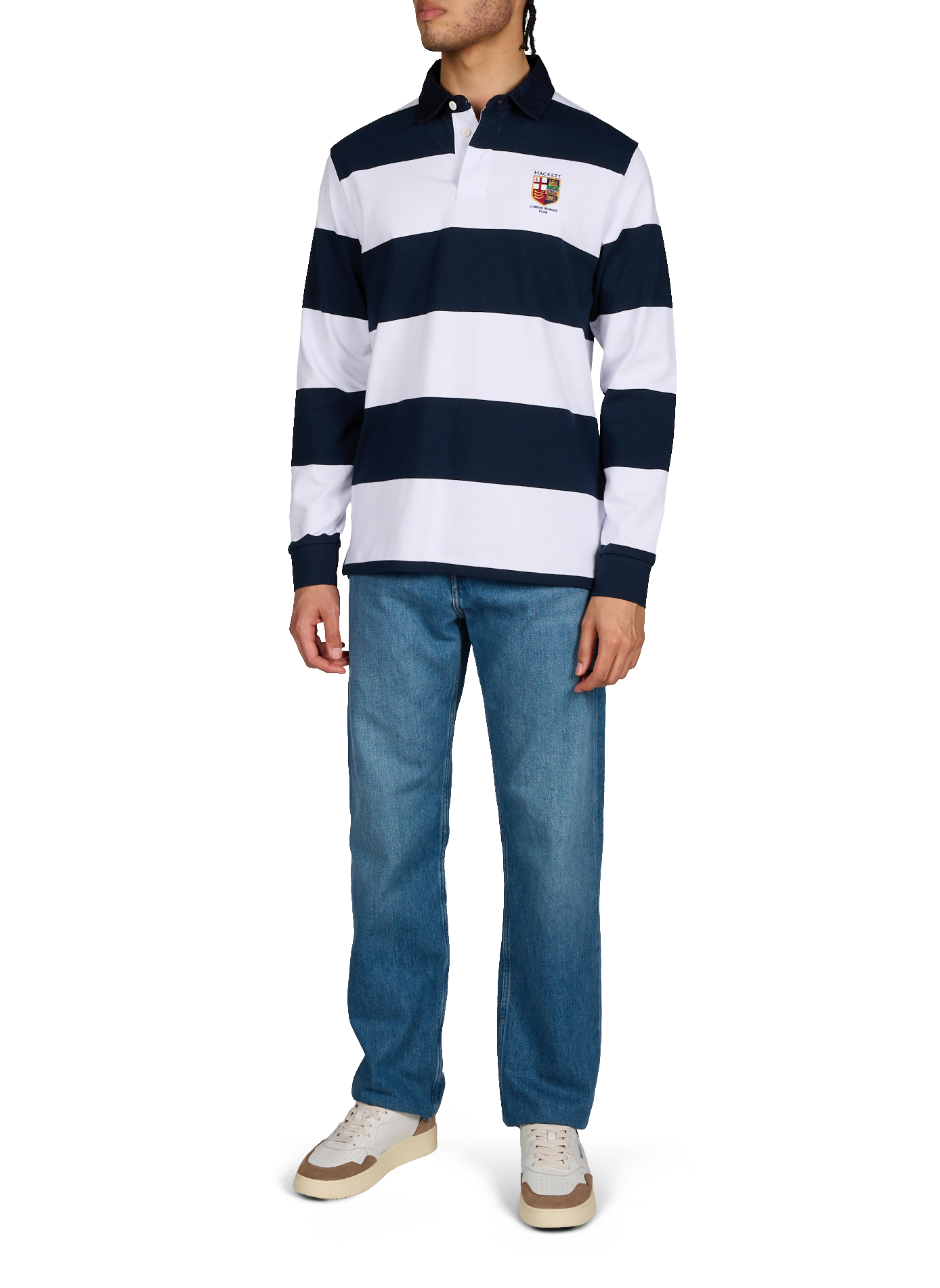 Long-sleeved striped polo HACKETT White