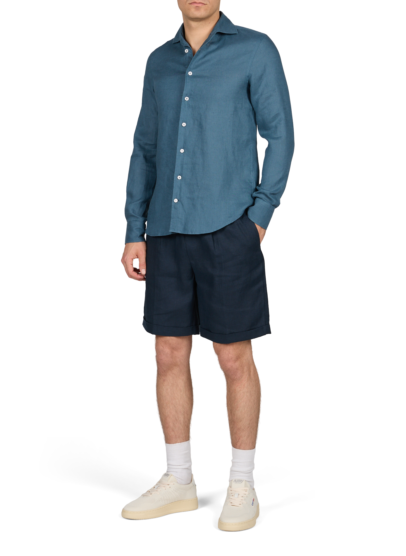 Linen straight shorts AURELIEN Blue