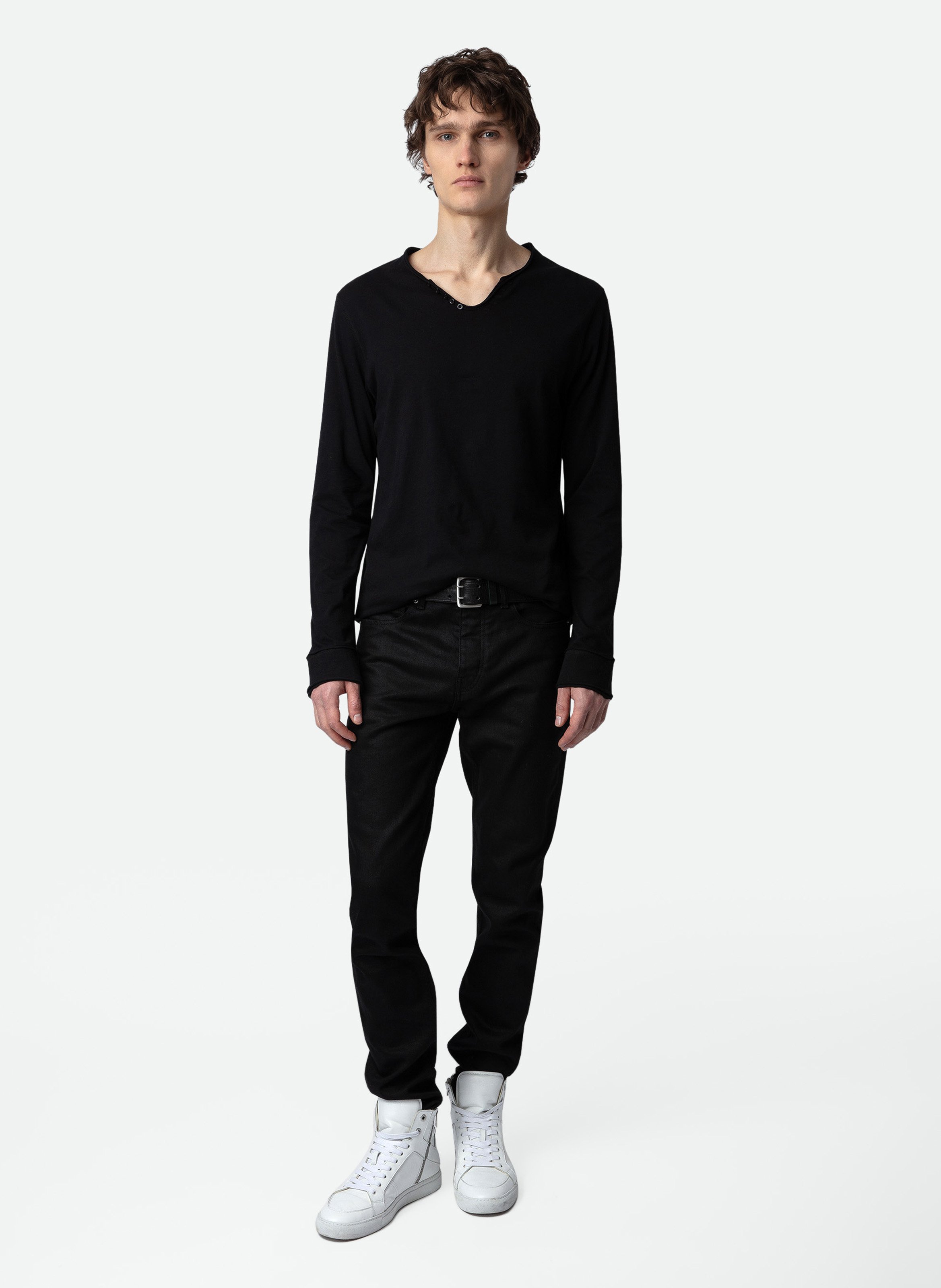 Tee-shirt col tunisien regular-fit en coton monastir ZADIG&VOLTAIRE Zwart