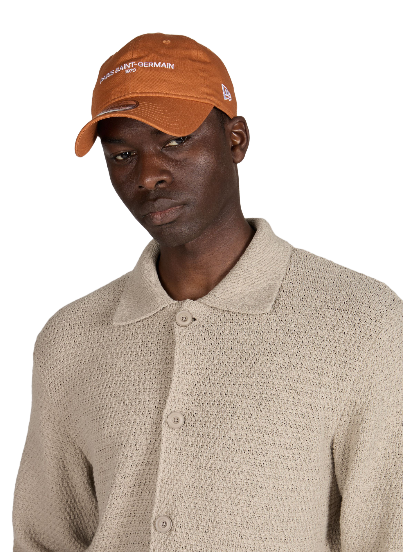 Casquette broderie Paris Saint-Germain en coton NEW ERA Marron