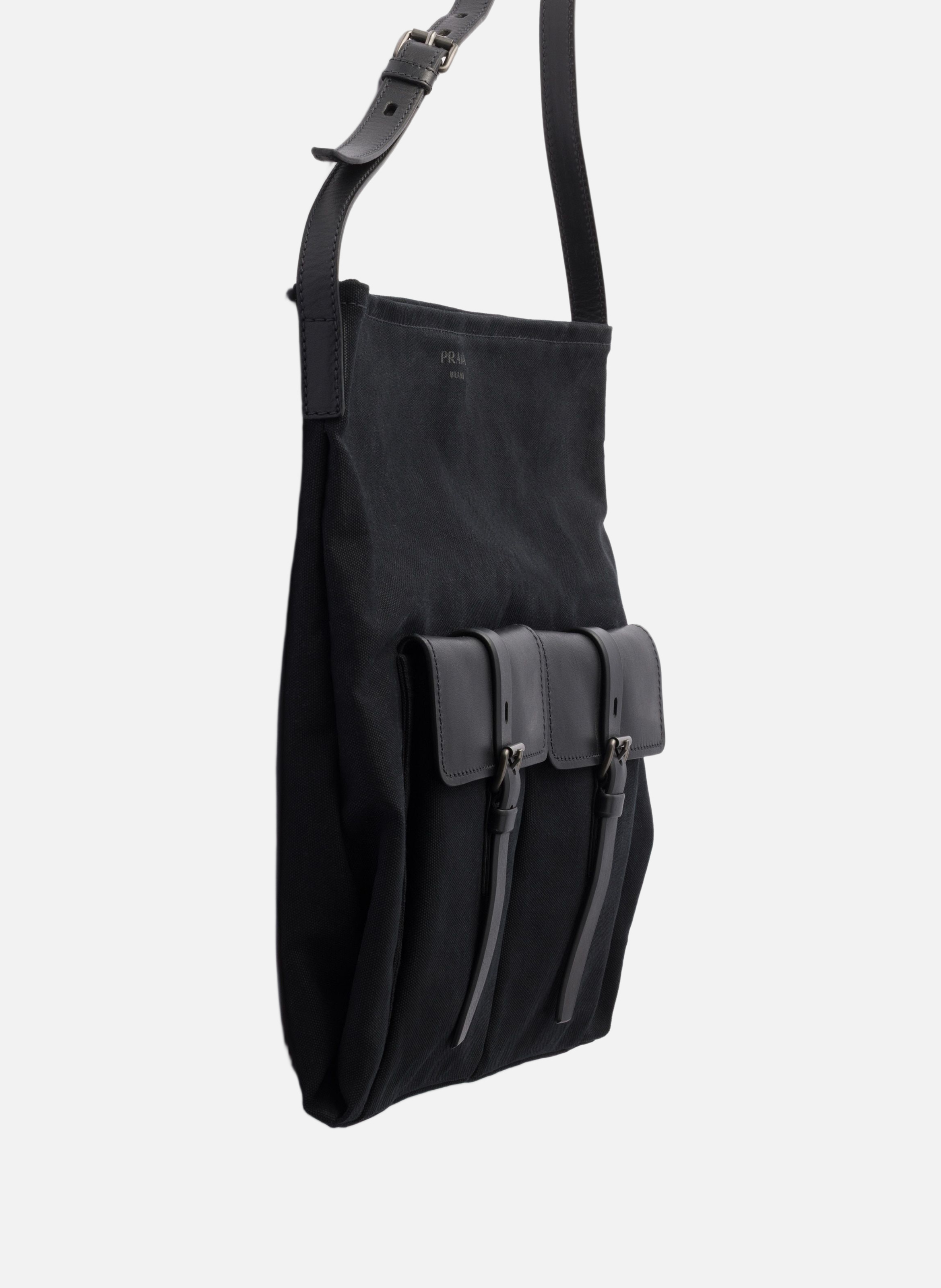 Sac porté épaule prada route en toile et cuir PRADA Noir
